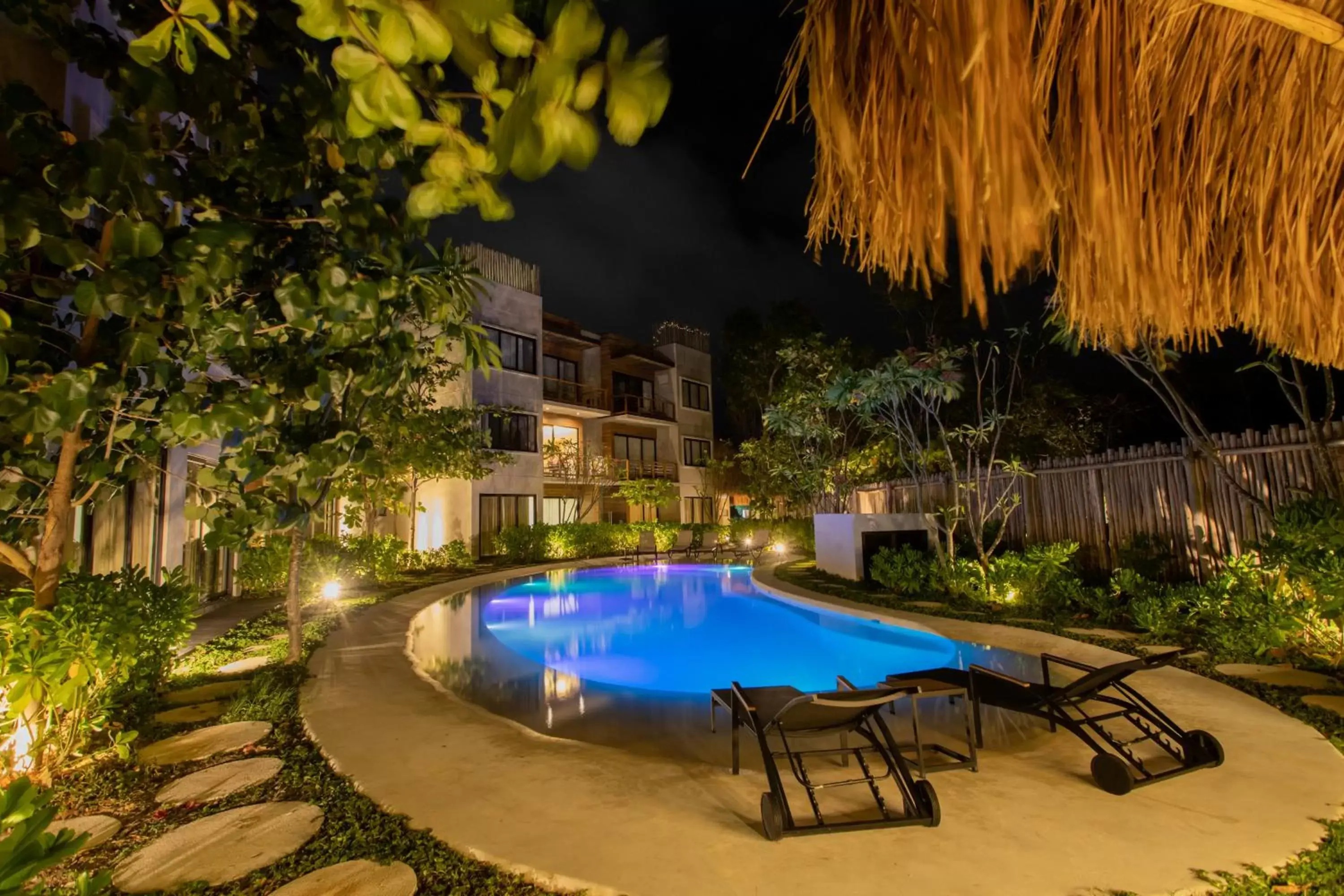 Night, Swimming Pool in Luxury Condos Macondo Tulum