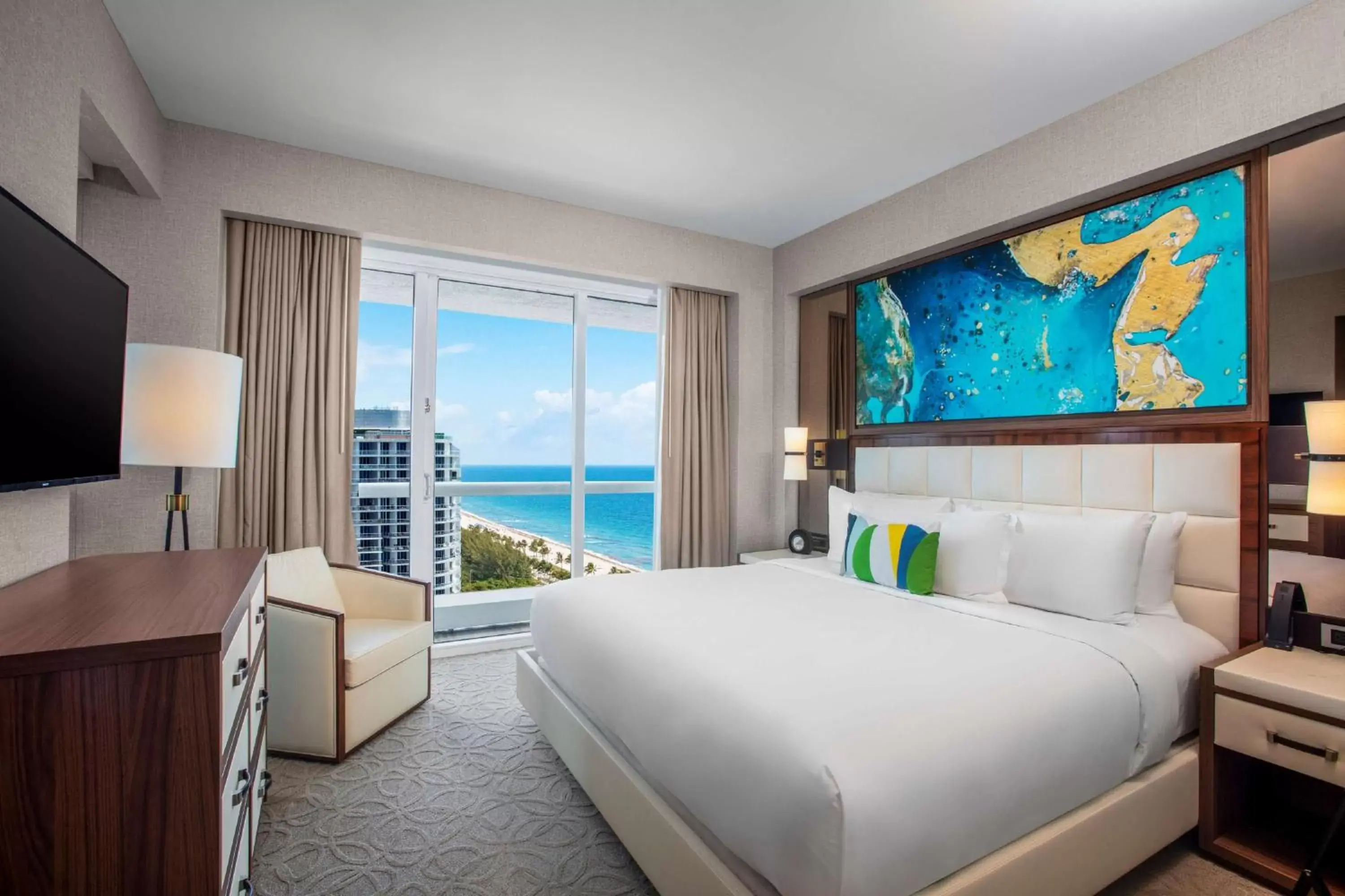 Bed, Sea View in Conrad Fort Lauderdale Beach