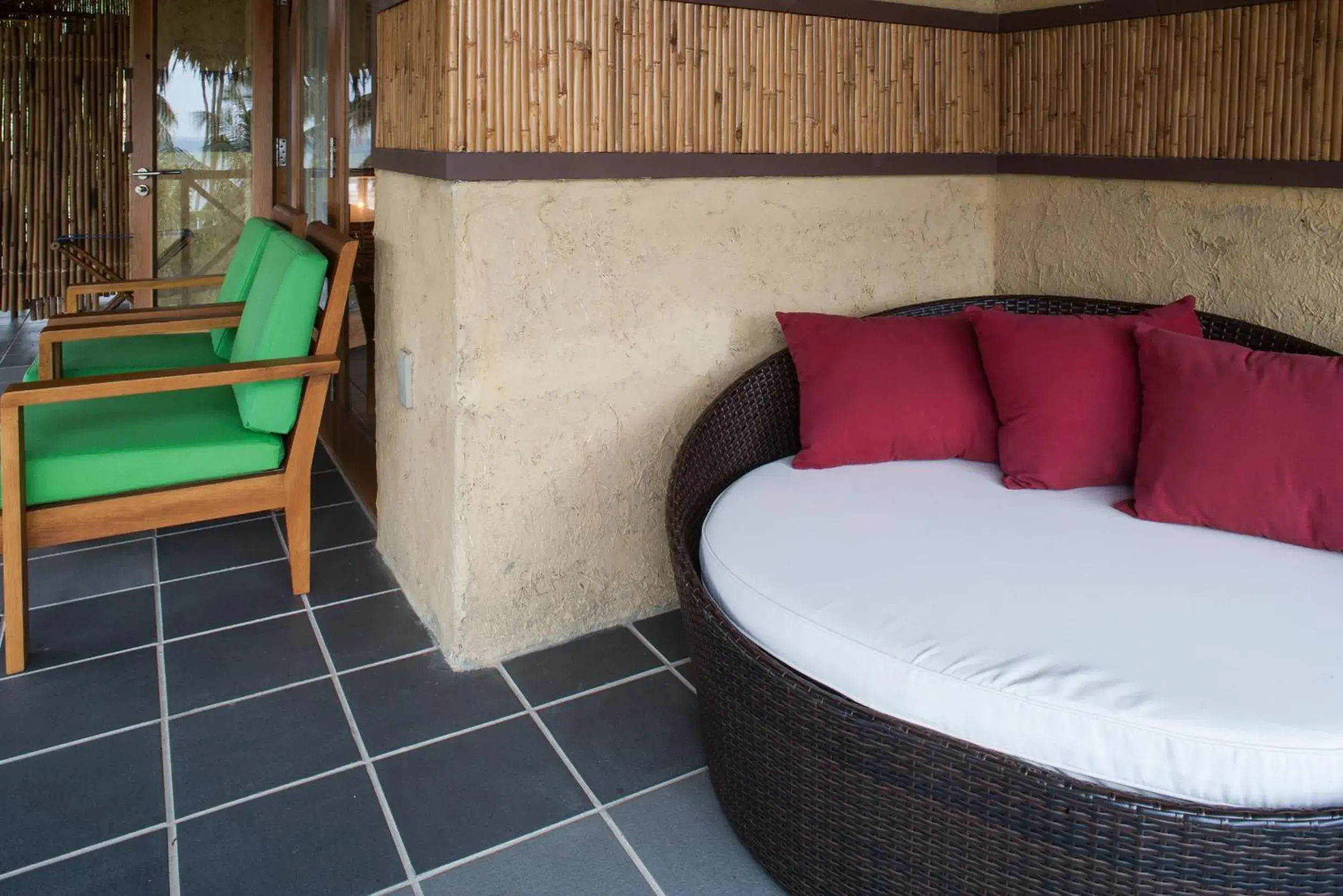 Balcony/Terrace, Bed in Aroma Beach Resort and Spa