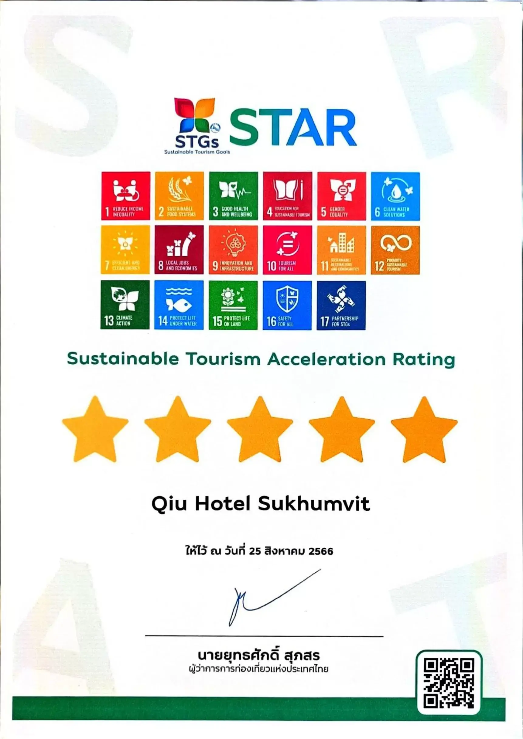 Certificate/Award in Qiu Hotel Sukhumvit SHA Plus