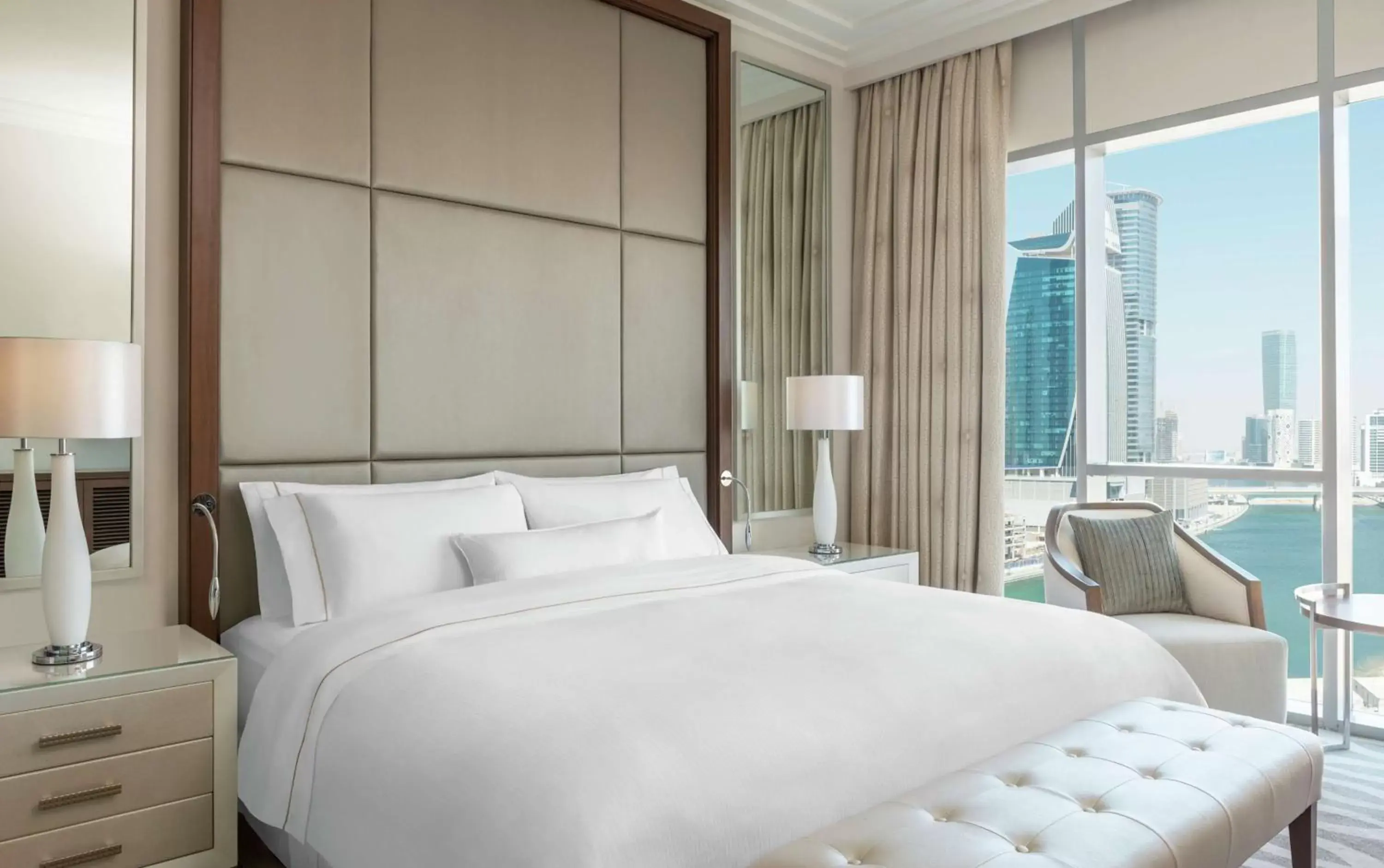 View (from property/room), Bed in Hilton Dubai Al Habtoor City