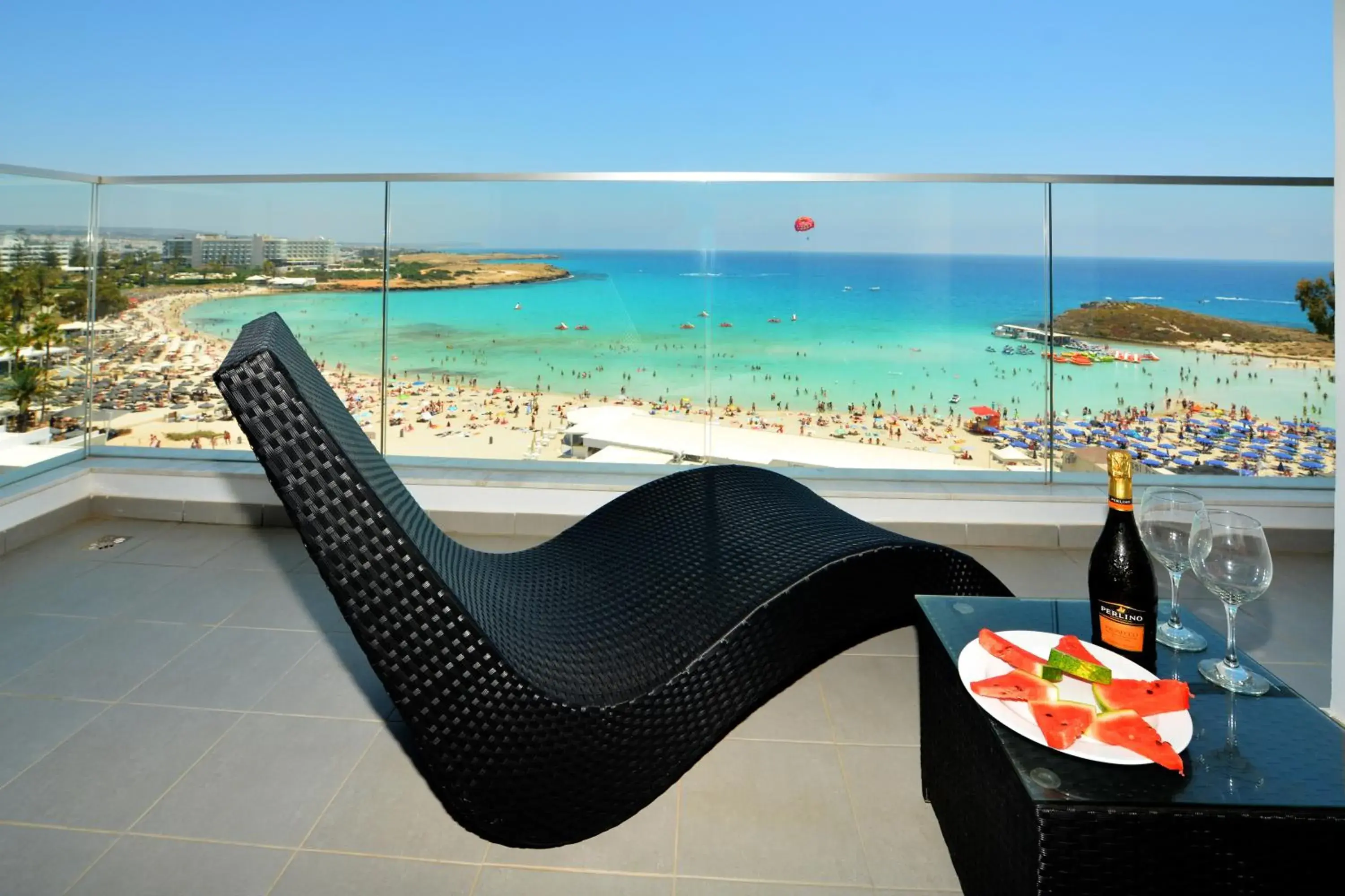 Balcony/Terrace, Swimming Pool in Vassos Nissi Plage Hotel & Spa