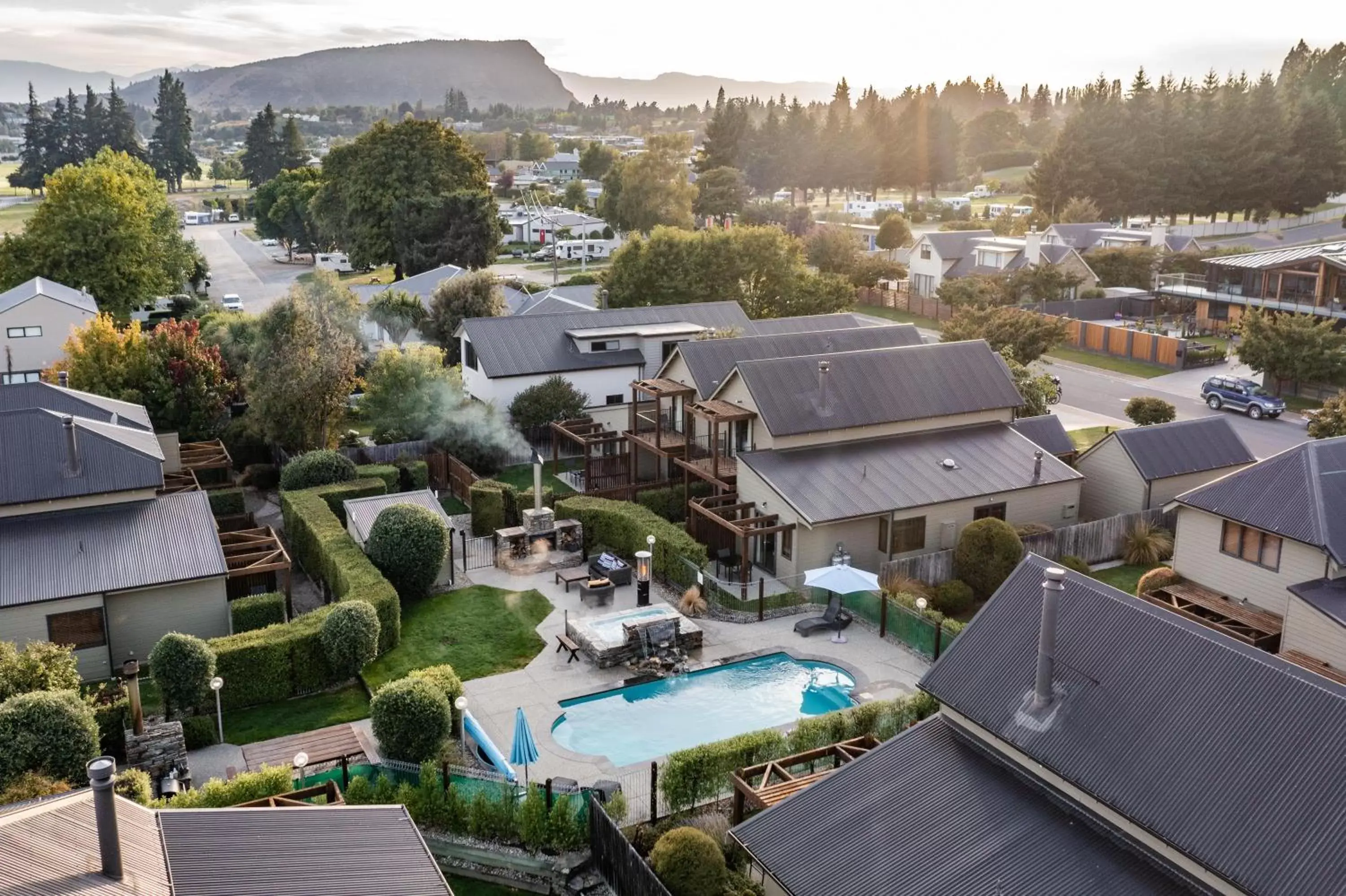 Swimming pool, Bird's-eye View in Wanaka Luxury Apartments