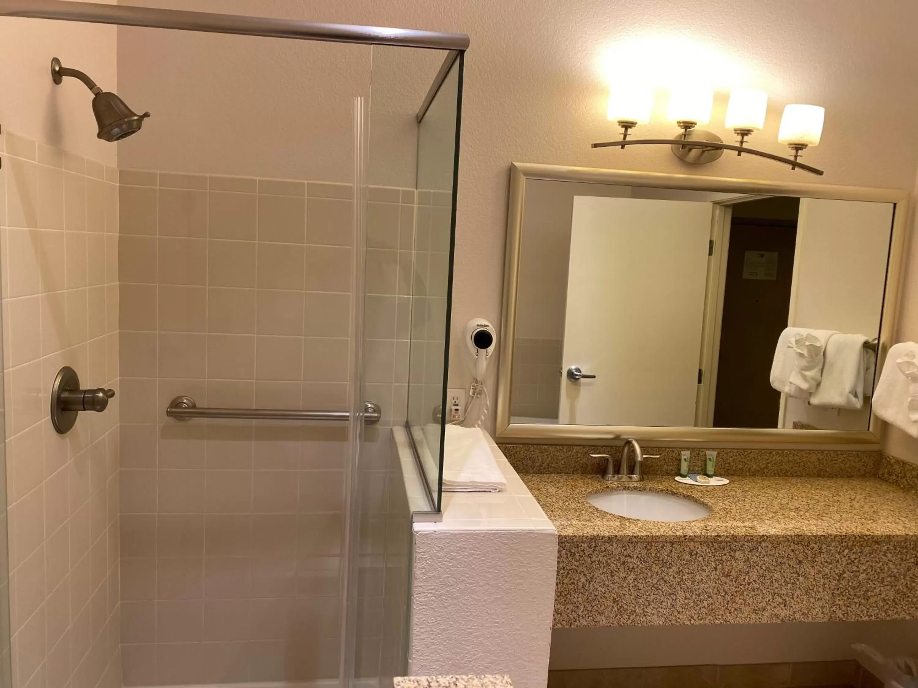 Shower, Bathroom in A Riverside Inn Travelodge by Wyndham