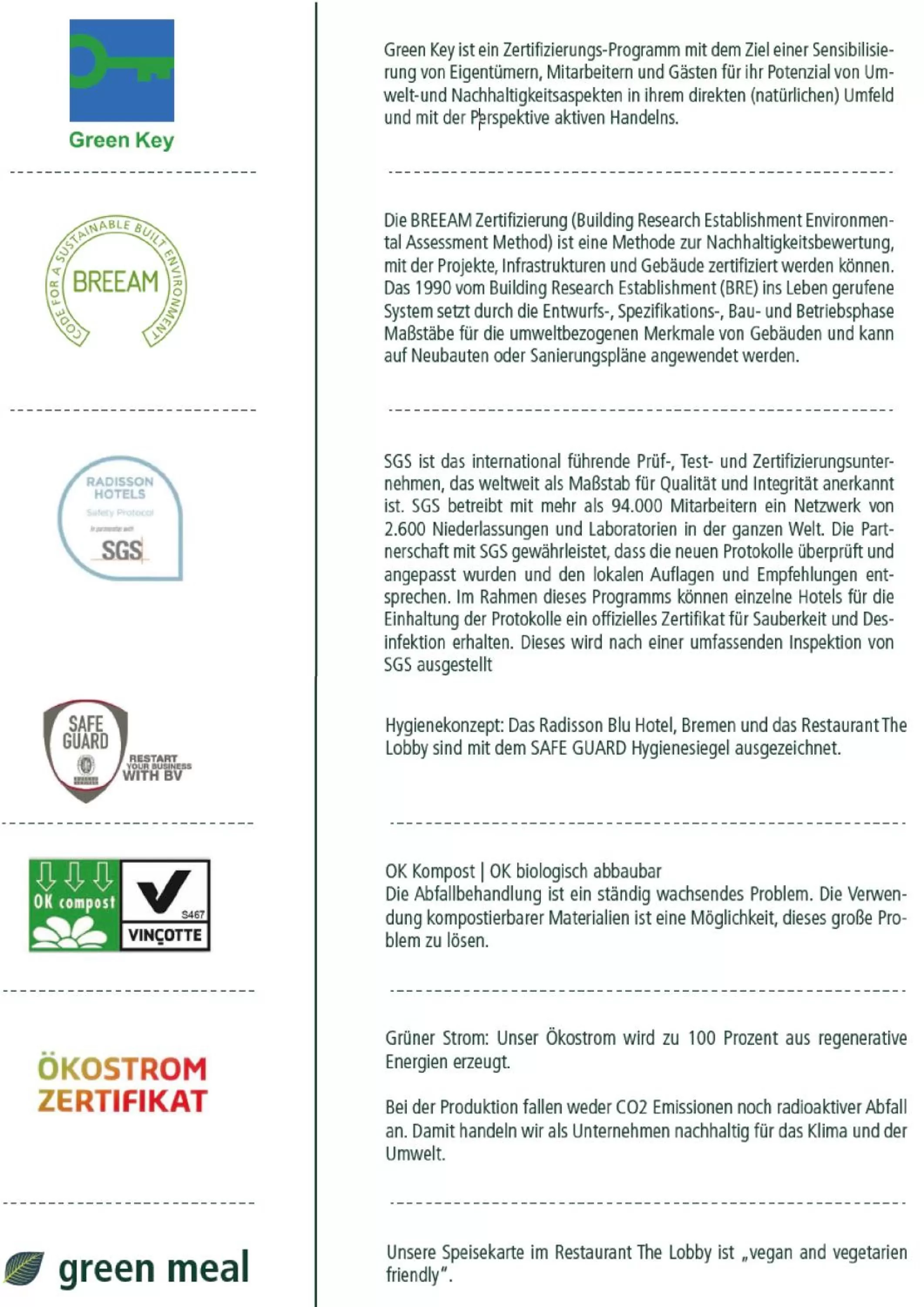 Logo/Certificate/Sign in Radisson Blu Hotel Bremen