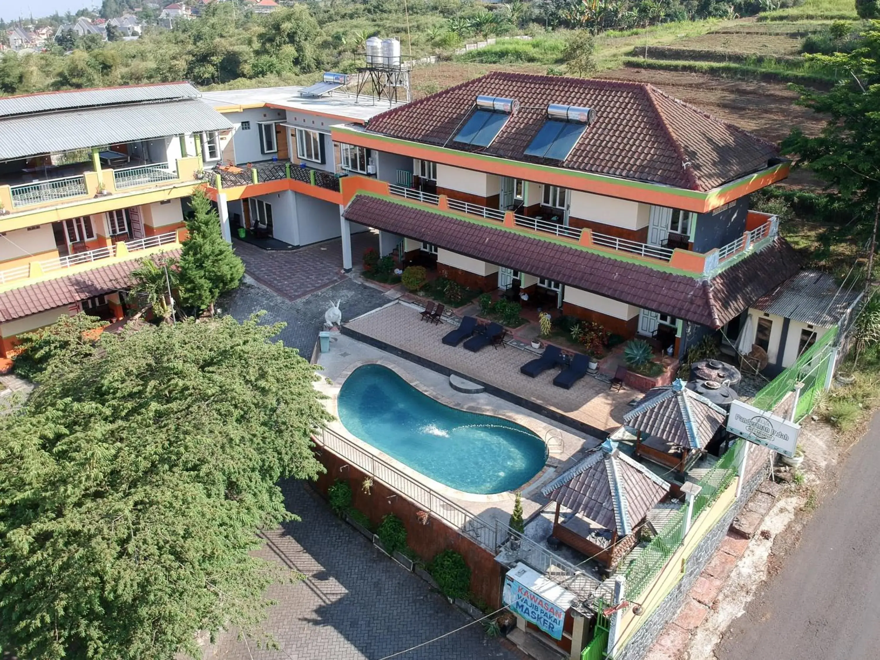 Pool view, Bird's-eye View in Villa Panderman Indah
