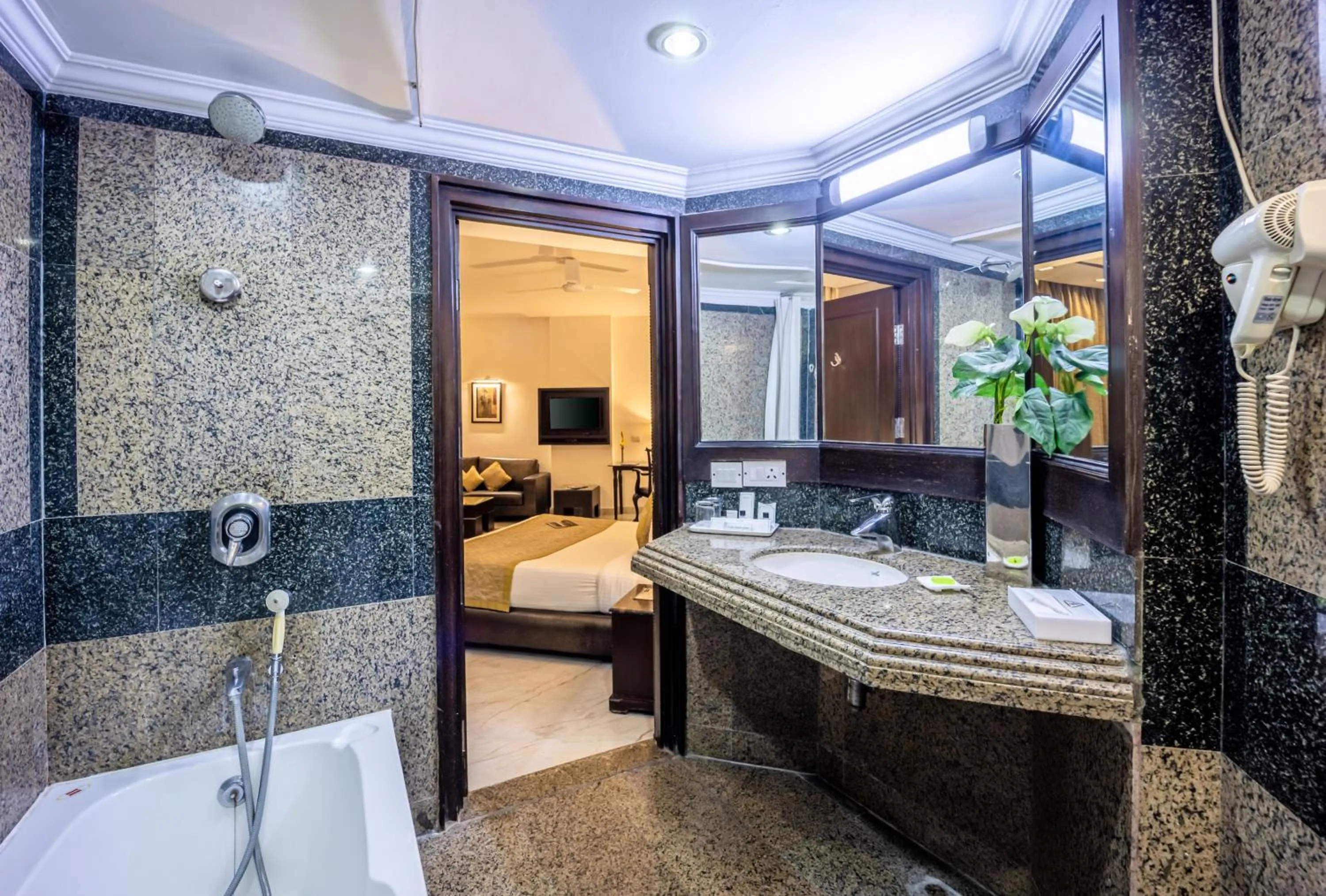 Bathroom, Bed in Hotel Shanti Palace Mahipalpur