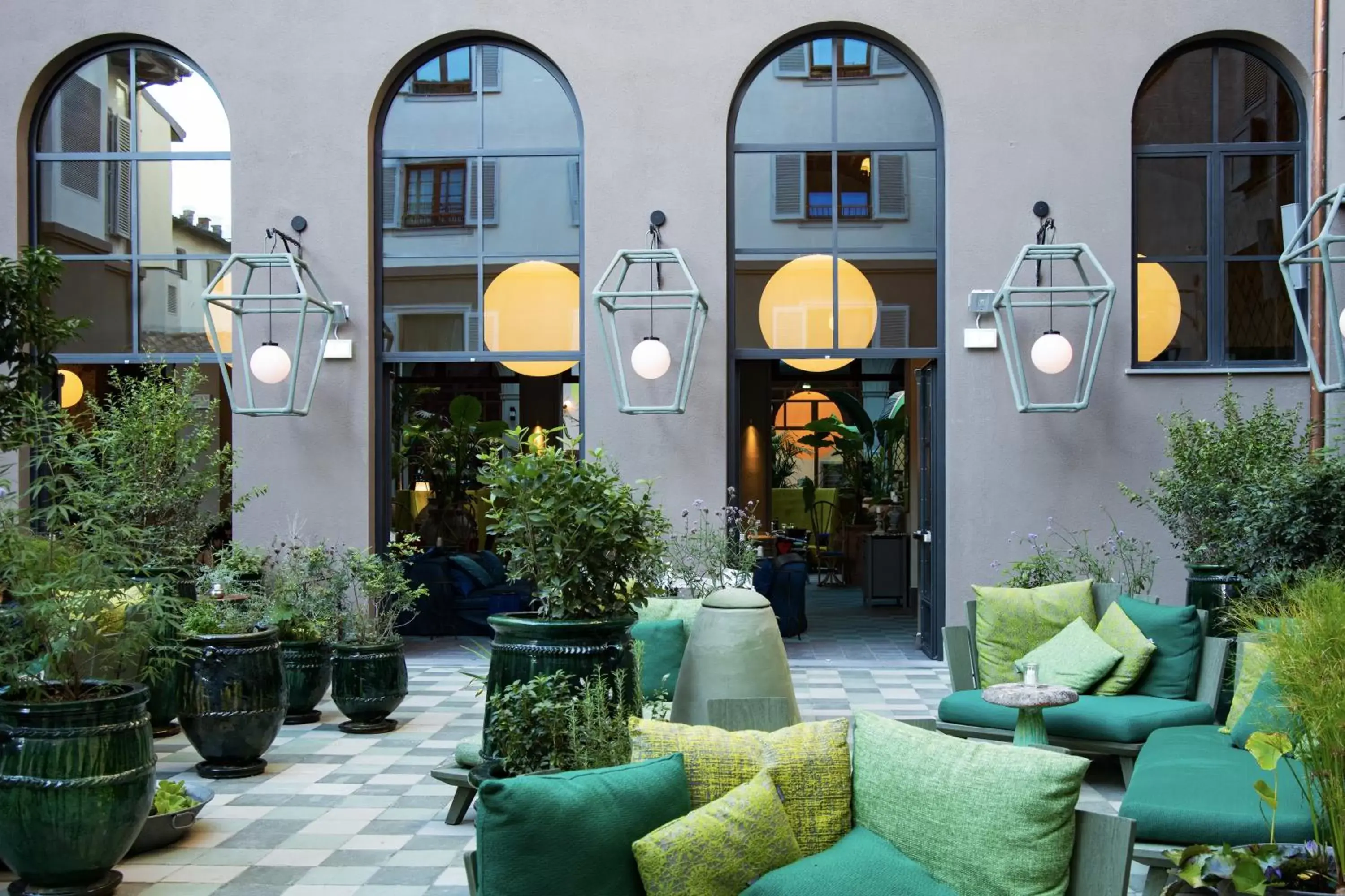 Inner courtyard view in 25hours Hotel Florence Piazza San Paolino