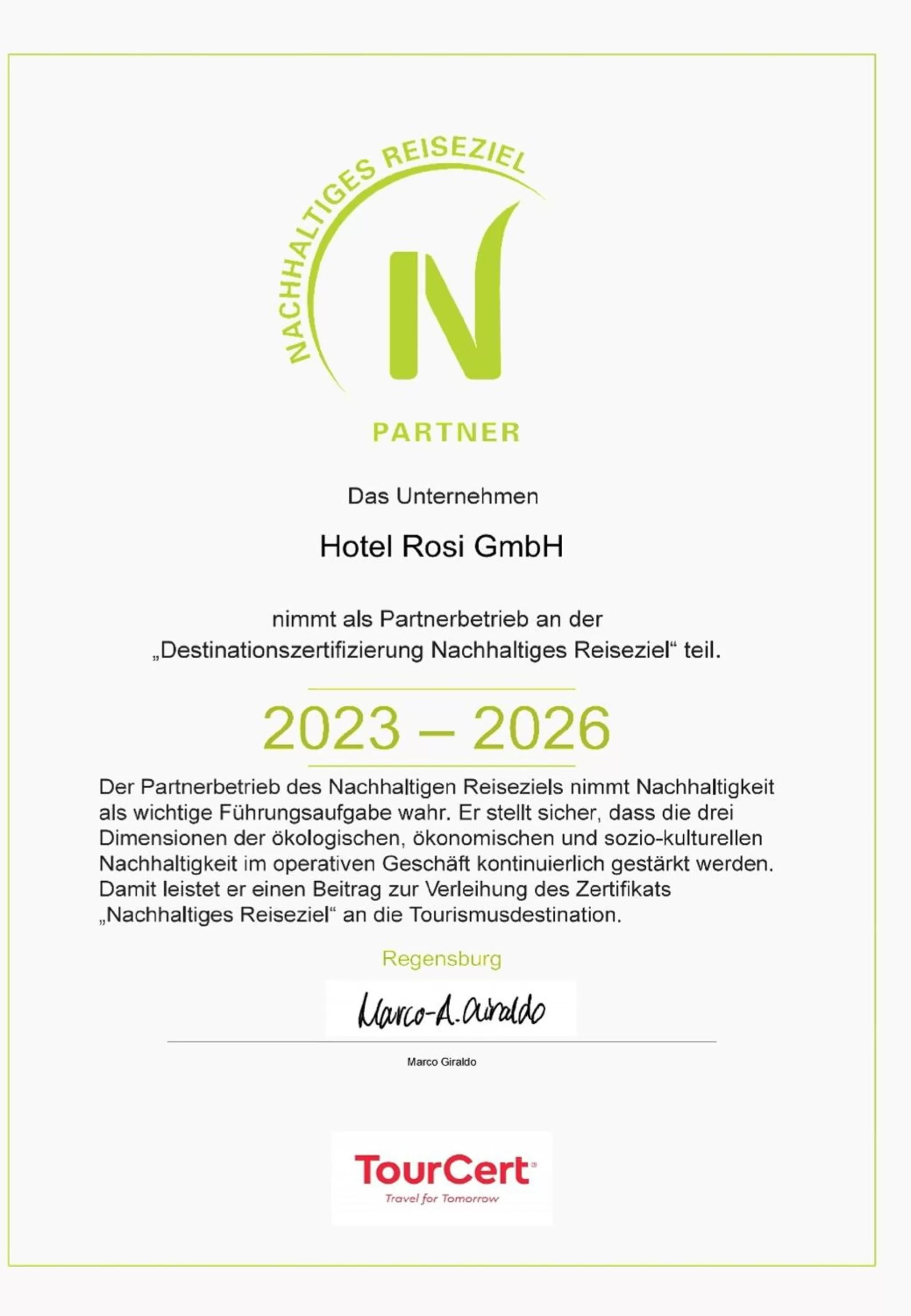Certificate/Award in Rosi Boutique Hotel