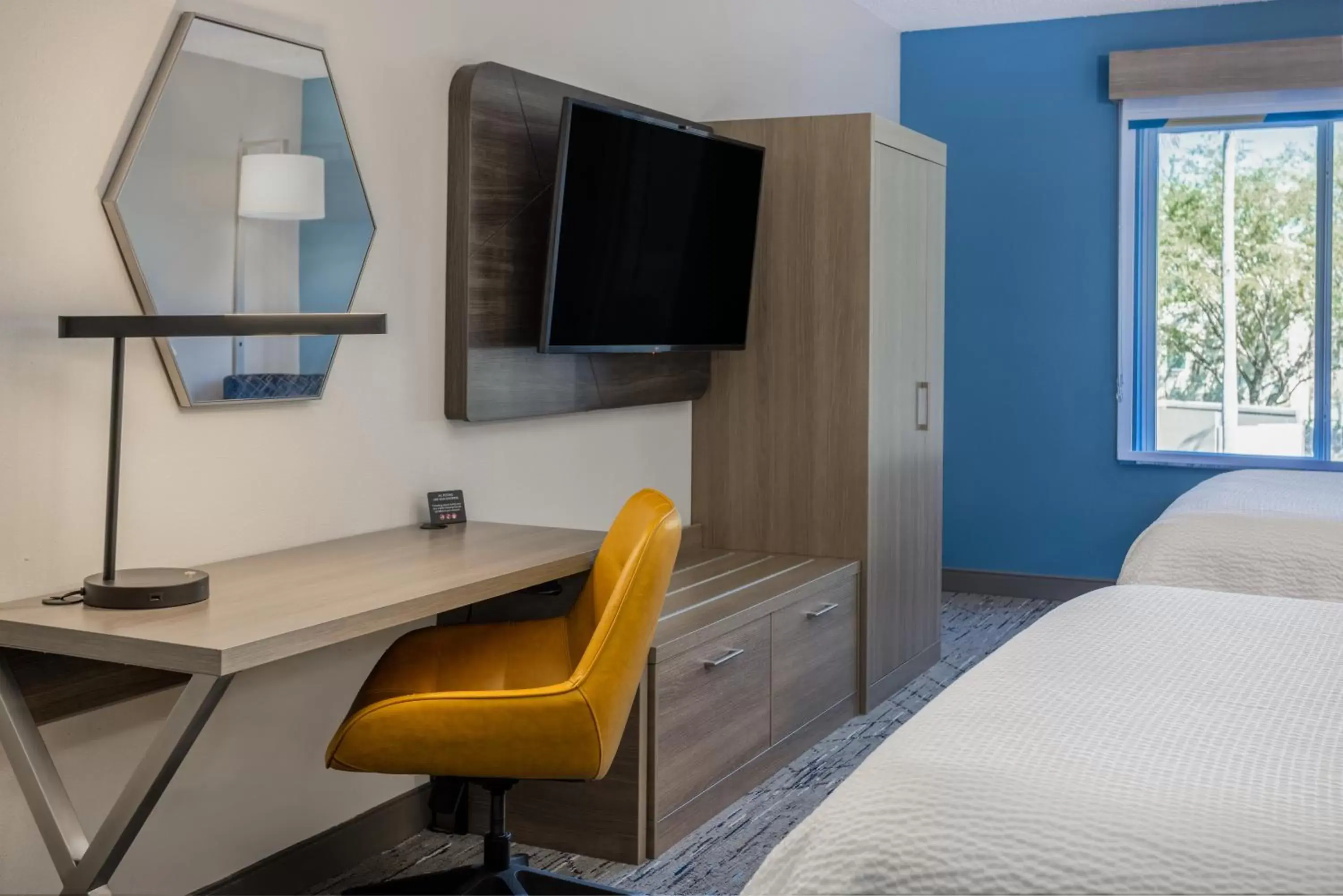Bedroom, TV/Entertainment Center in Holiday Inn Express and Suites Tampa I-75 at Bruce B. Downs, an IHG Hotel