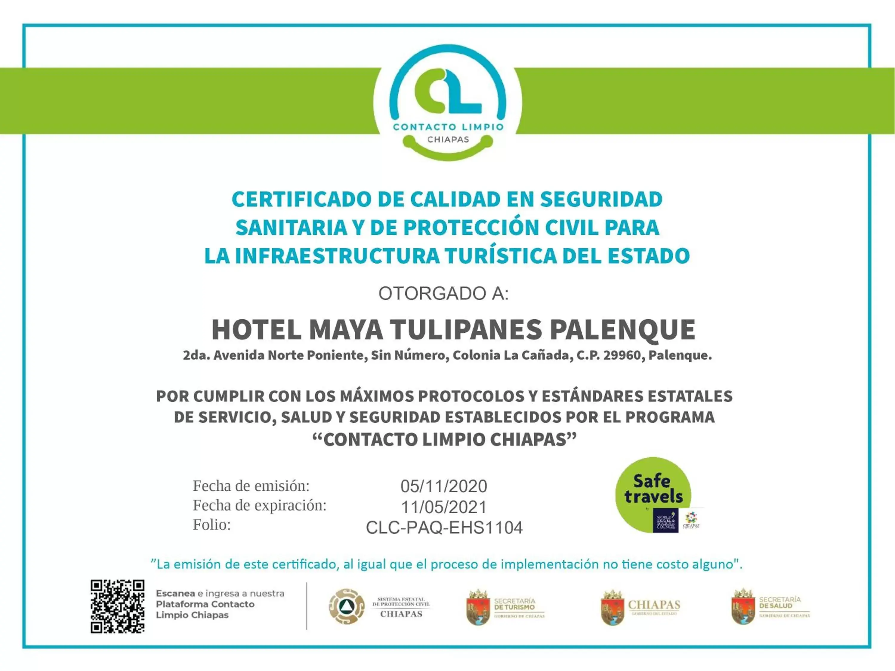 Logo/Certificate/Sign in Hotel Maya Tulipanes Palenque