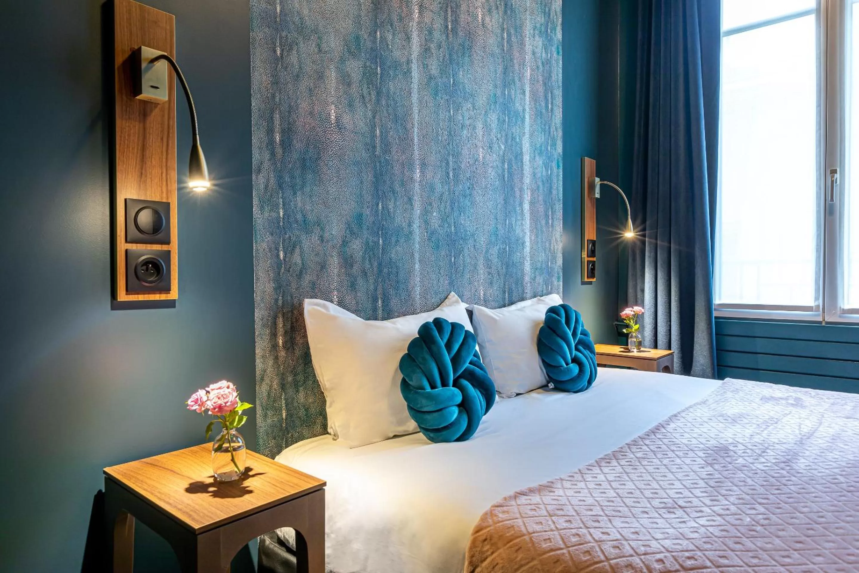 Decorative detail, Bed in Hotel Glasgow Monceau by Patrick Hayat