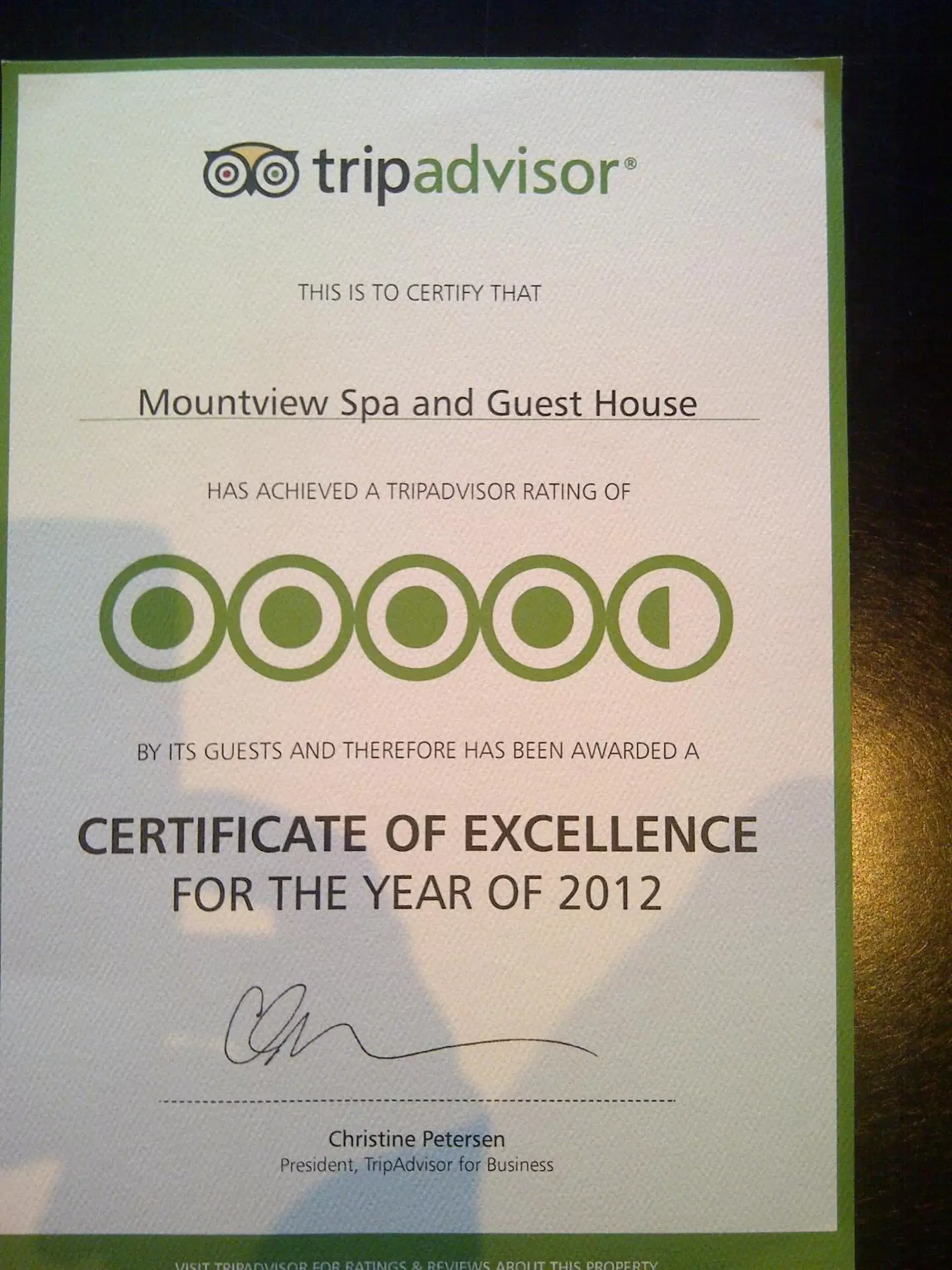 Logo/Certificate/Sign in Mountview Guest House