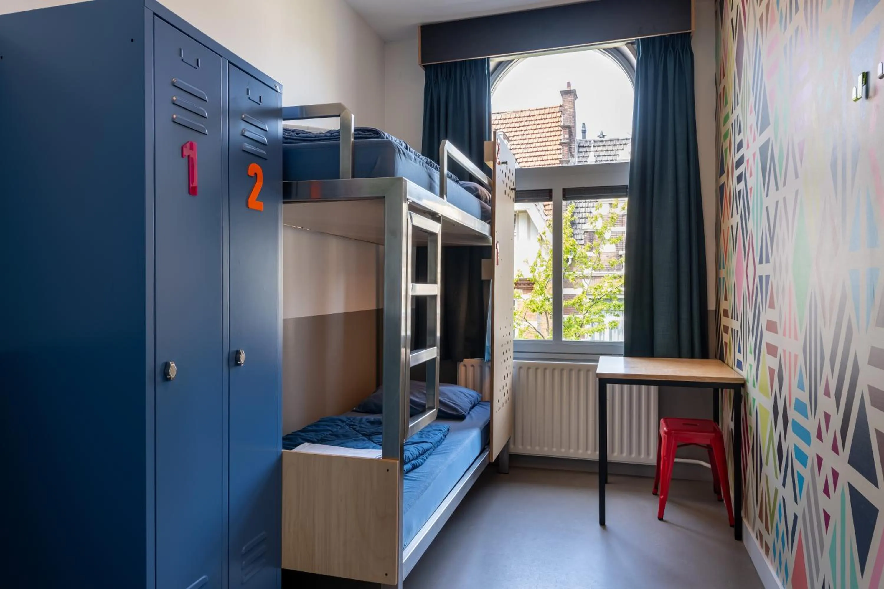Twin Room with Bunk Beds and Private Bathroom with Shower in Stayokay Hostel Amsterdam Vondelpark