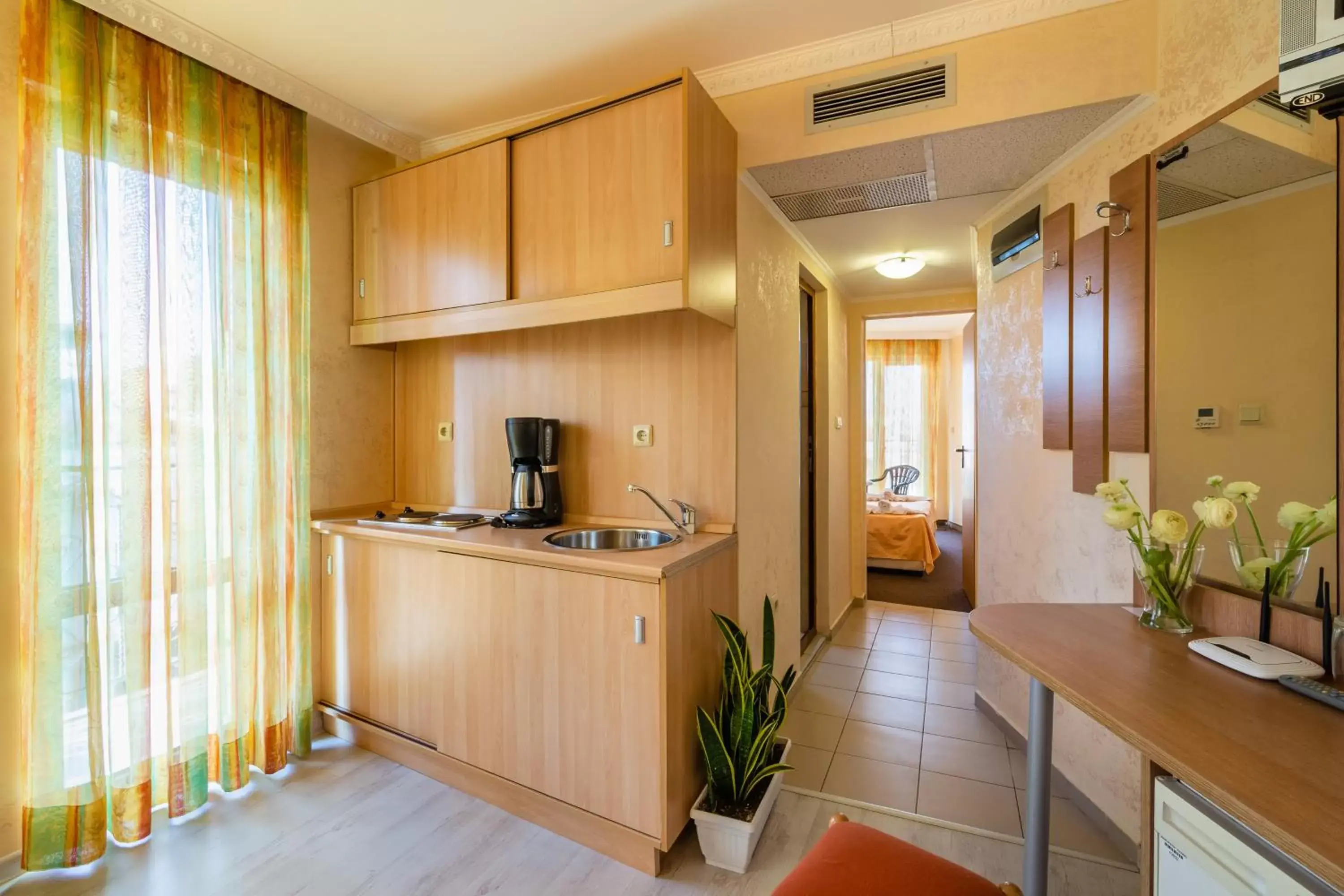 Balcony/Terrace, Kitchen/Kitchenette in Hotel Zeus