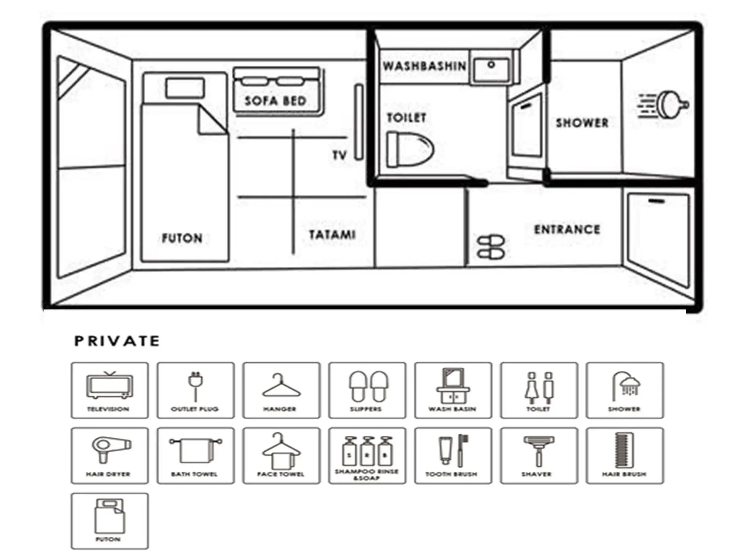 Photo of the whole room, Floor Plan in IMANO TOKYO GINZA HOSTEL