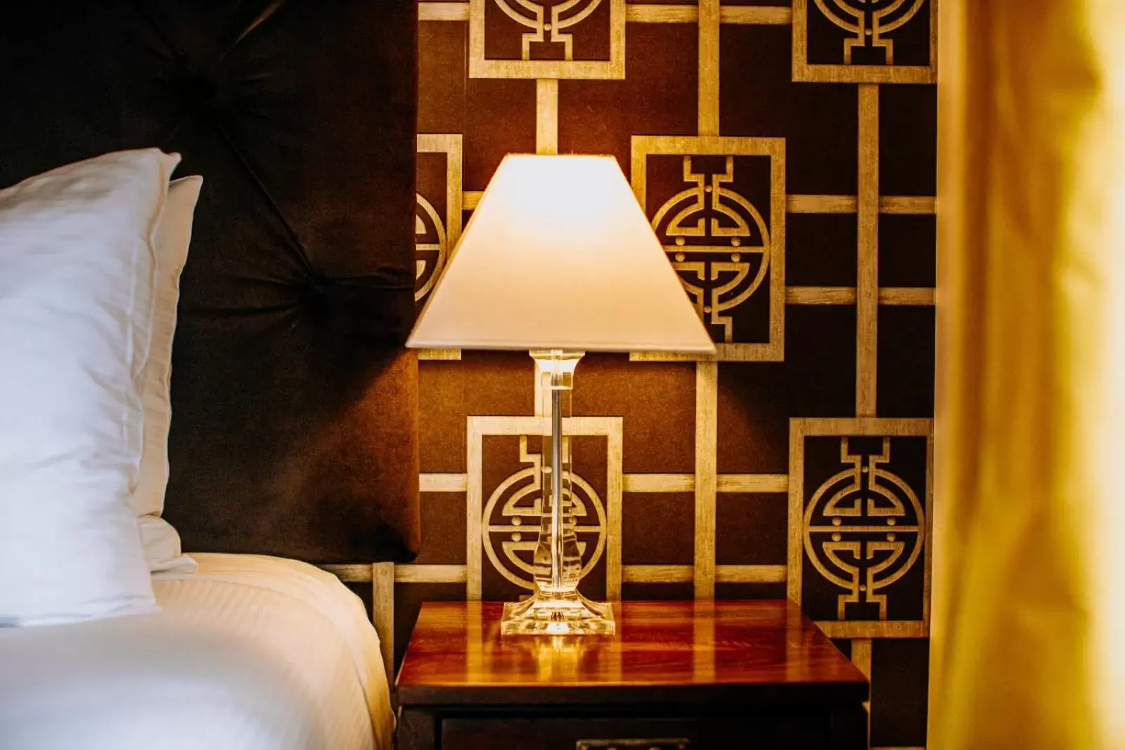Decorative detail, Bed in Art Deco Masonic Hotel