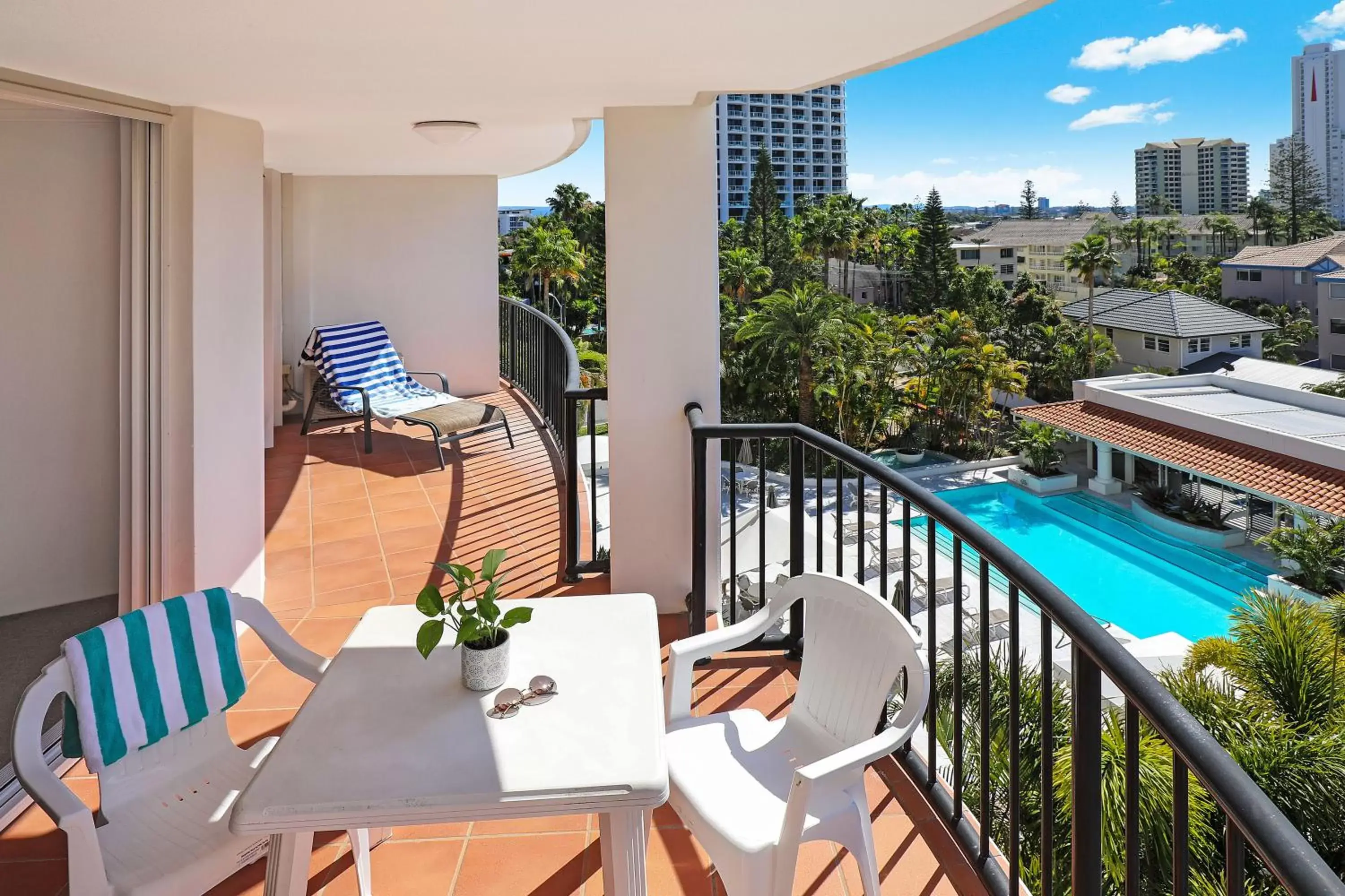 Balcony/Terrace, Pool View in Marrakesh Apartments