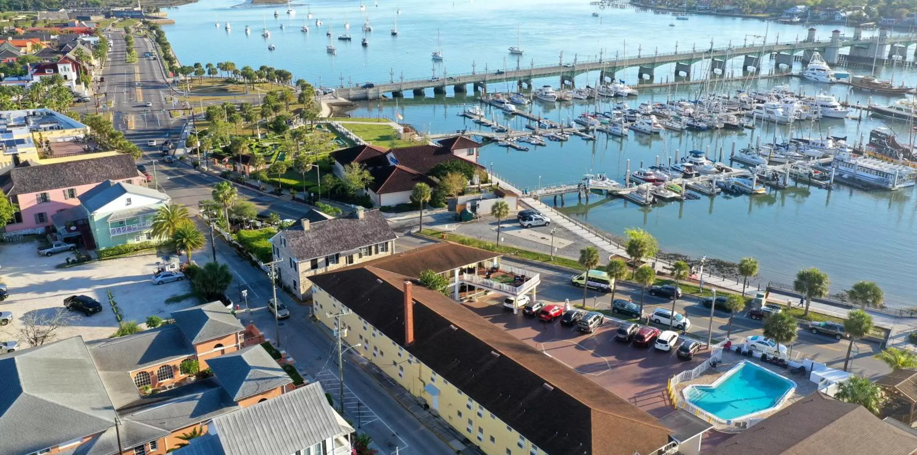 Bird's eye view, Bird's-eye View in Historic Waterfront Marion Motor Lodge in downtown St Augustine