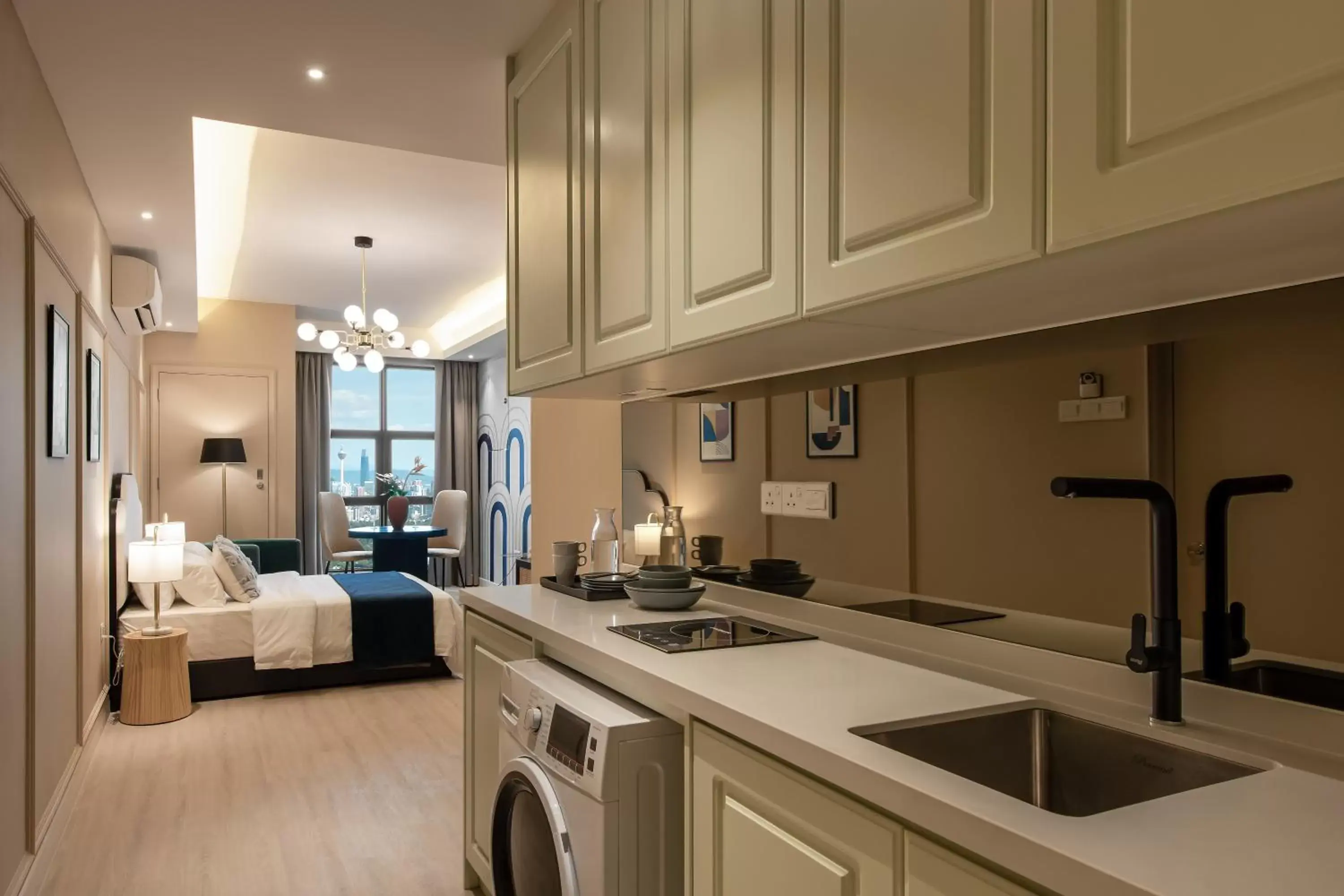 Kitchen or kitchenette, Bed in AMI Suites - Arte Mont Kiara Kitchen or kitchenette, Bed in AMI Suites - Arte Mont Kiara