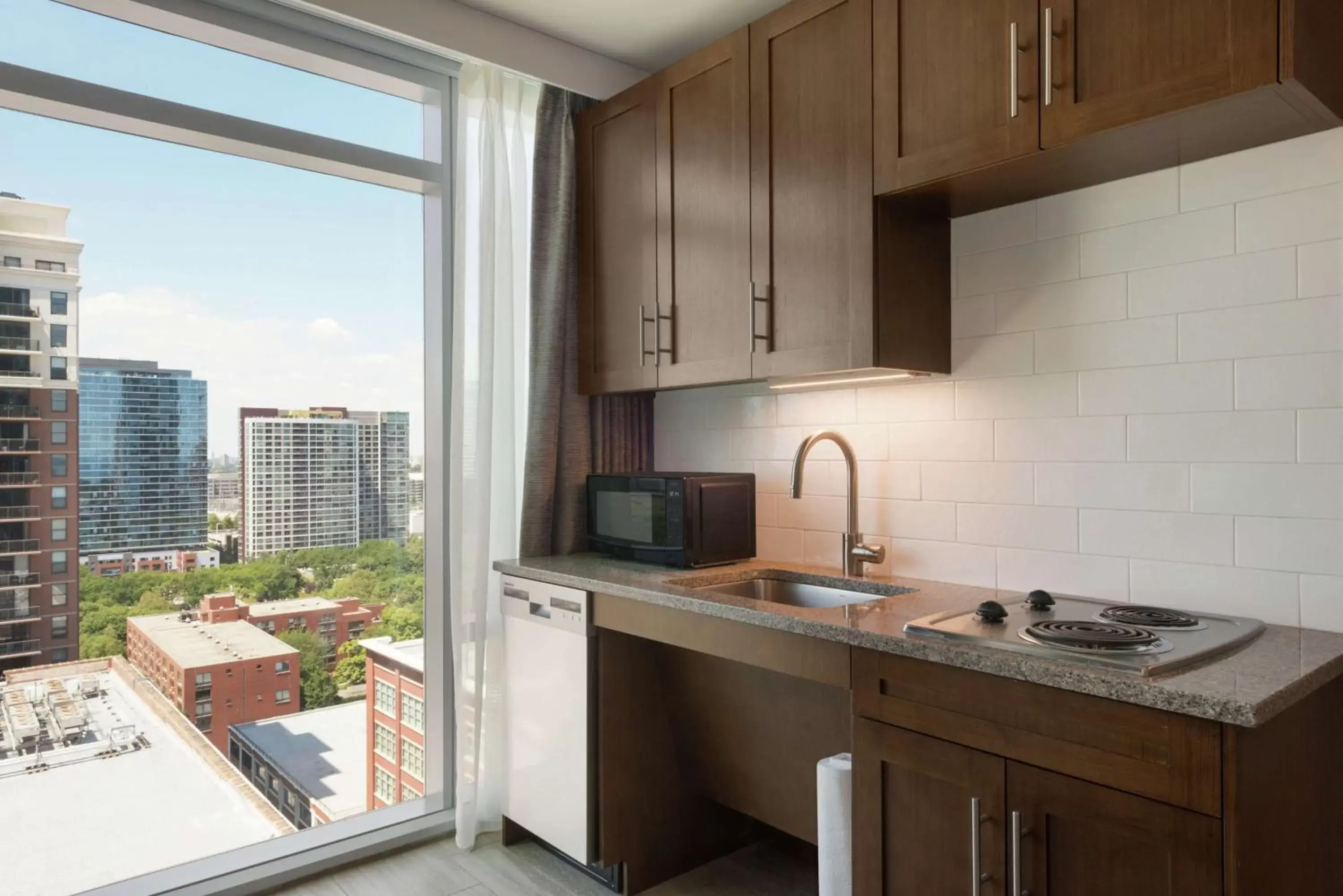 View (from property/room), Kitchen/Kitchenette in Homewood Suites By Hilton Chicago Downtown South Loop