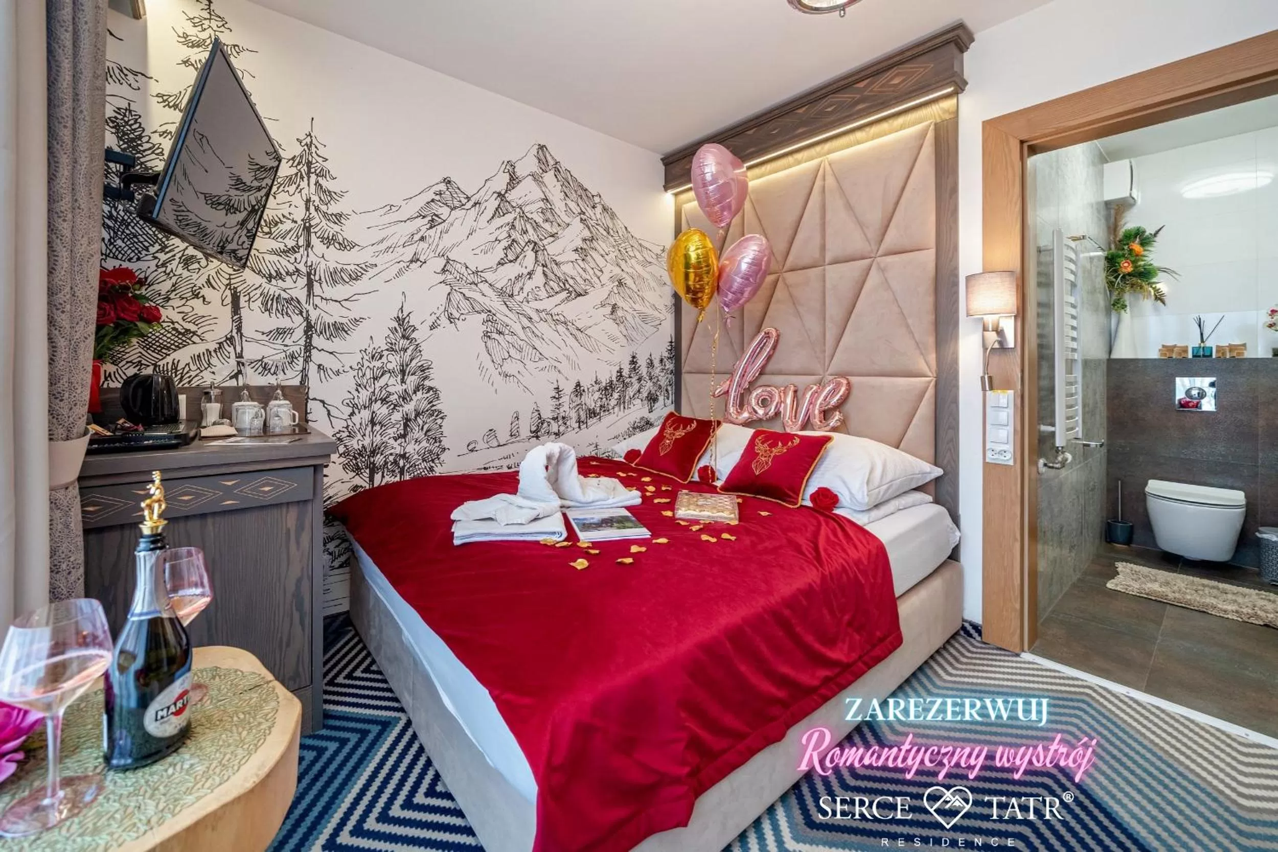 Bathroom, Bed in Serce Tatr Residence Zakopane - blisko Krupówek