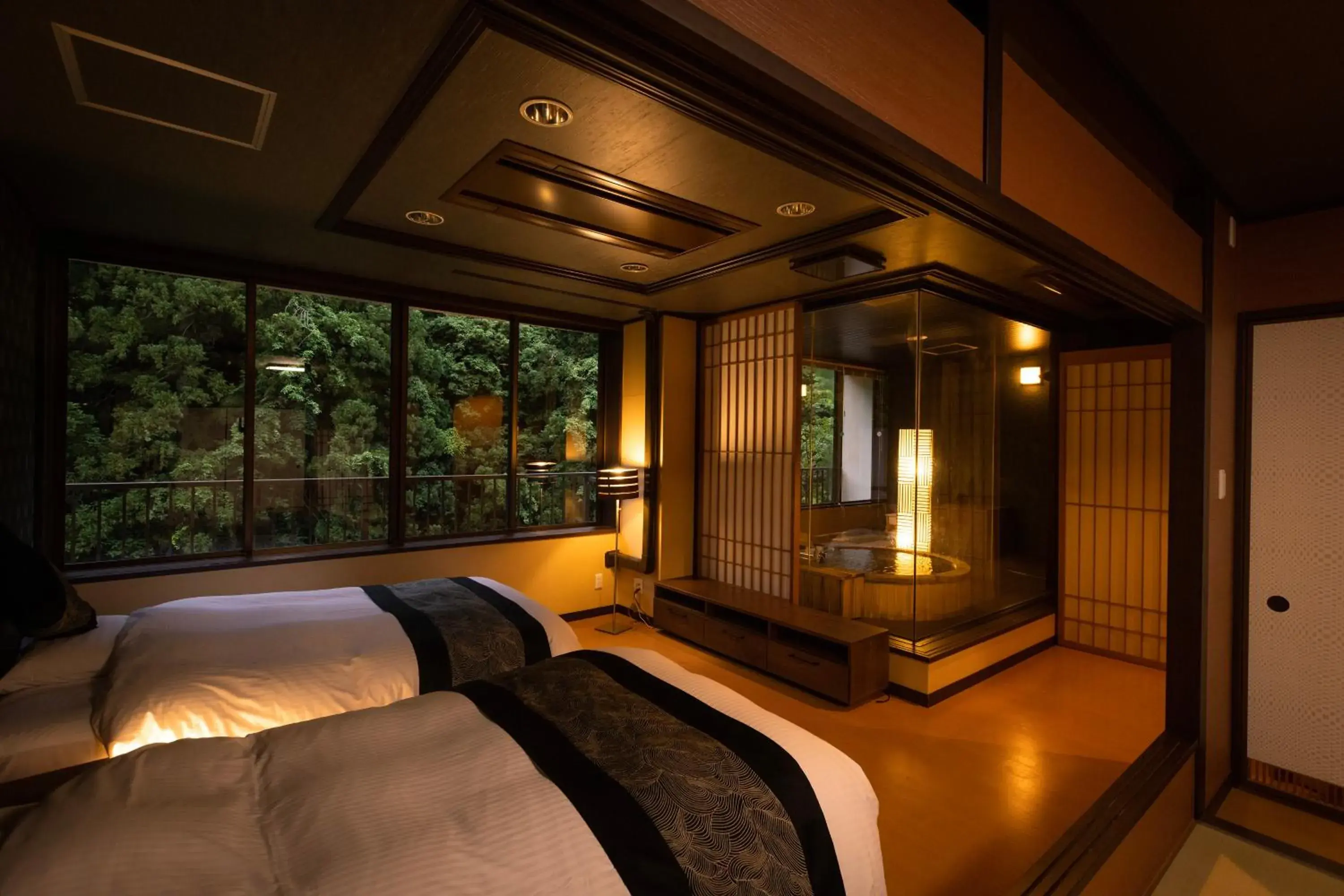 Bed in Yamanakaonsen Ohanami Kyubei Bed in Yamanakaonsen Ohanami Kyubei
