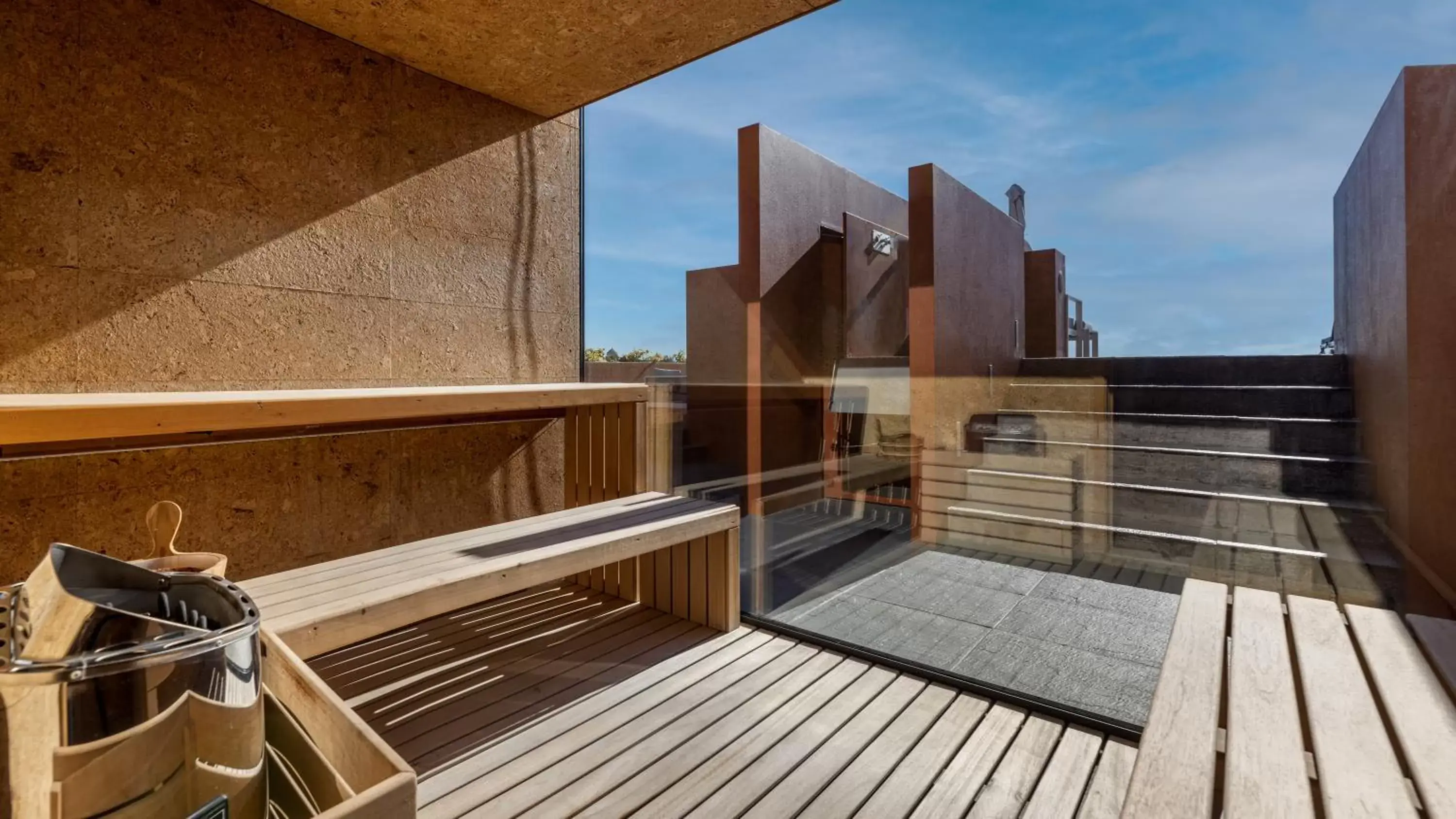 Sauna, Balcony/Terrace in Vitoria Stone Hotel