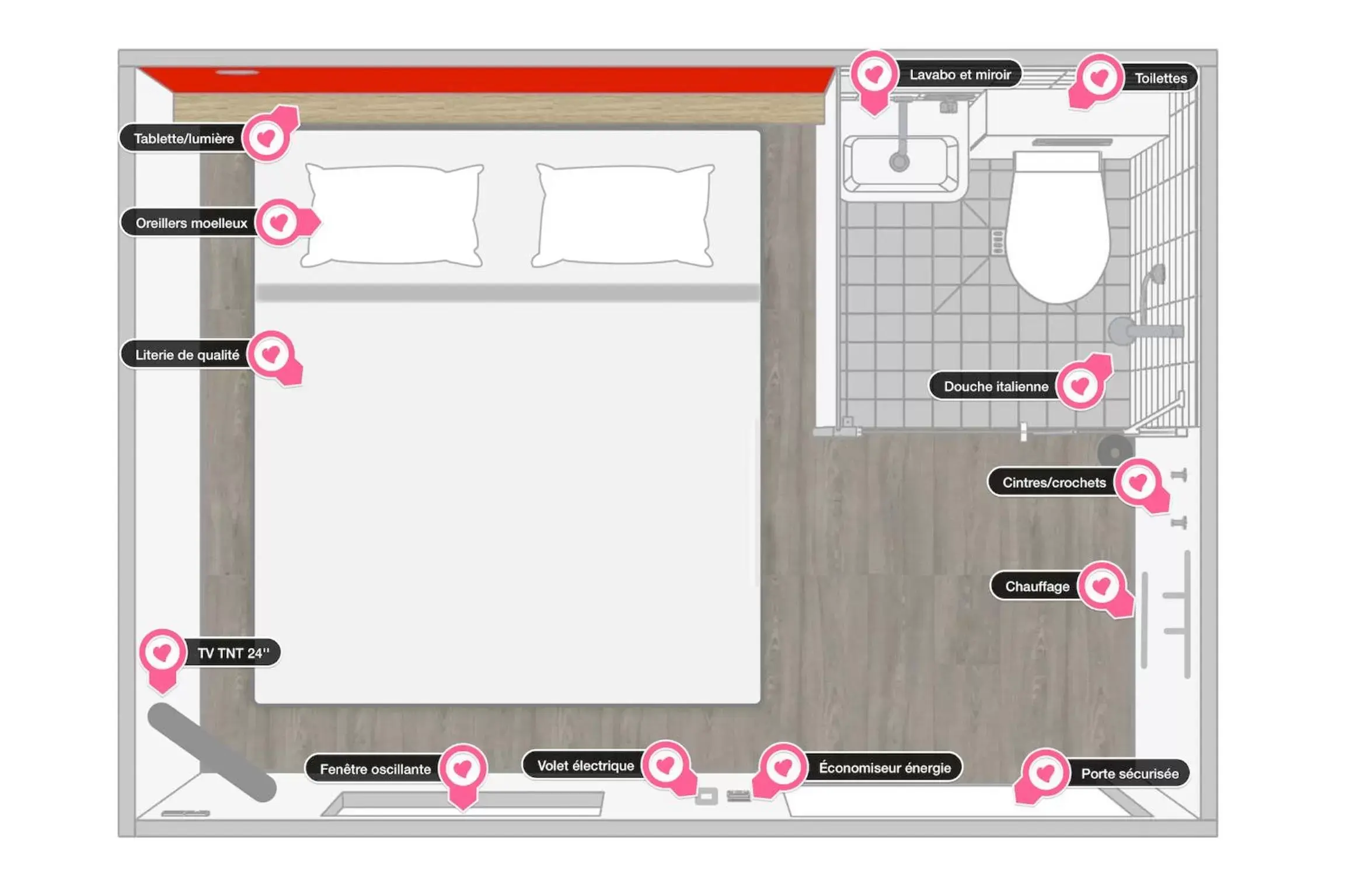 Bed, Floor Plan in Eklo Hotels Le Mans