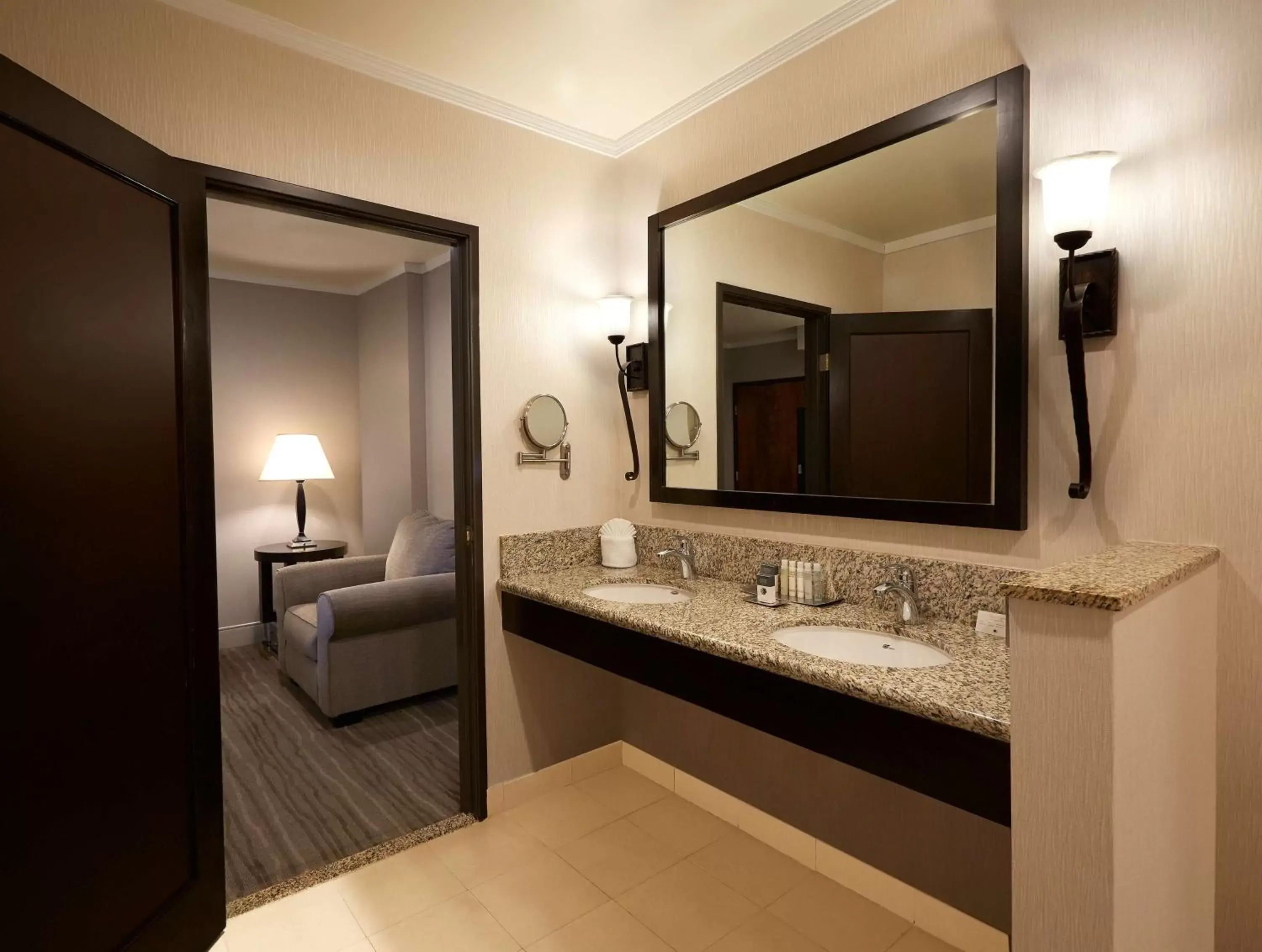 Living room, Bathroom in DoubleTree by Hilton Claremont