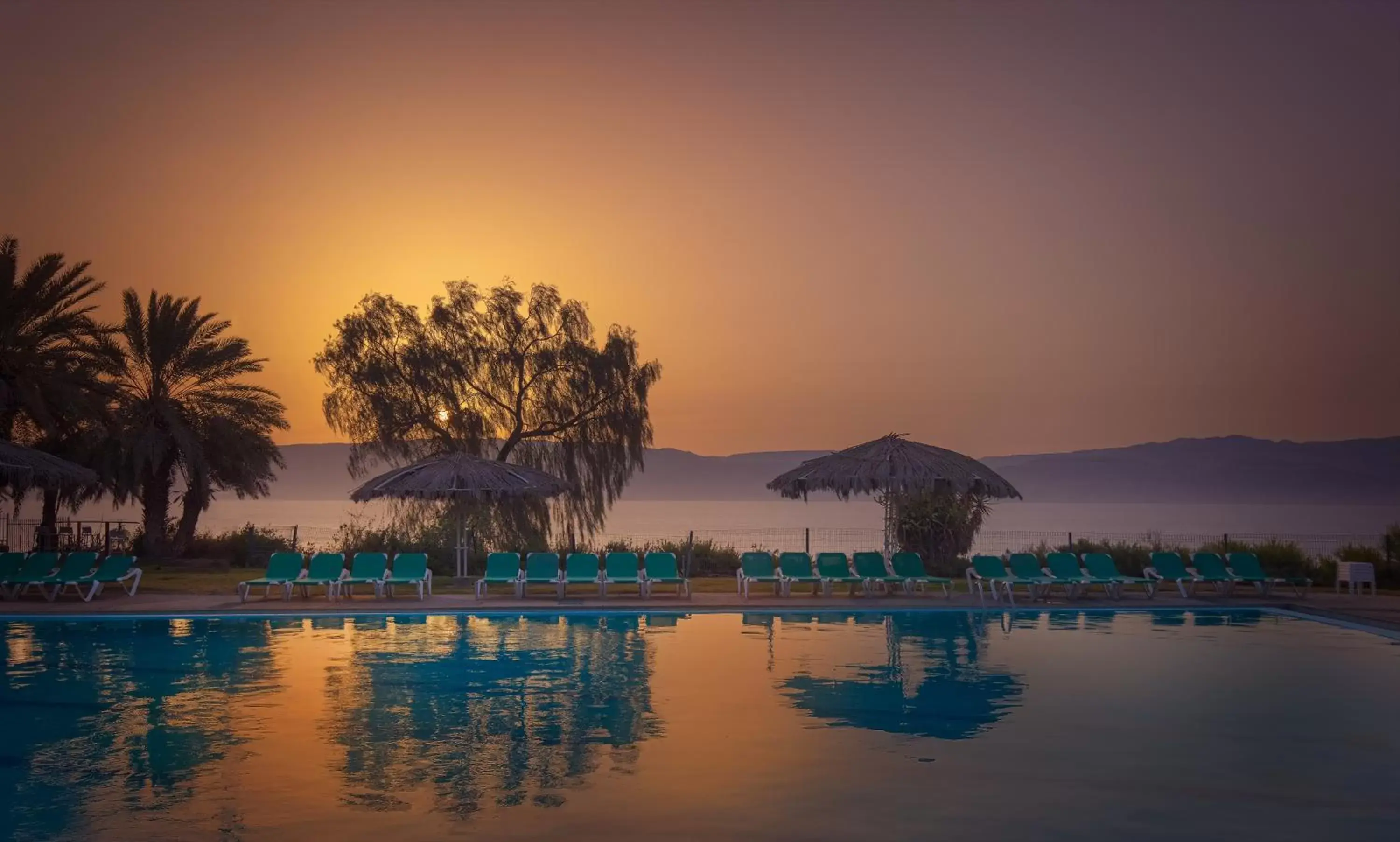 Sunset, Swimming Pool in Ein Gedi Kibbutz Hotel