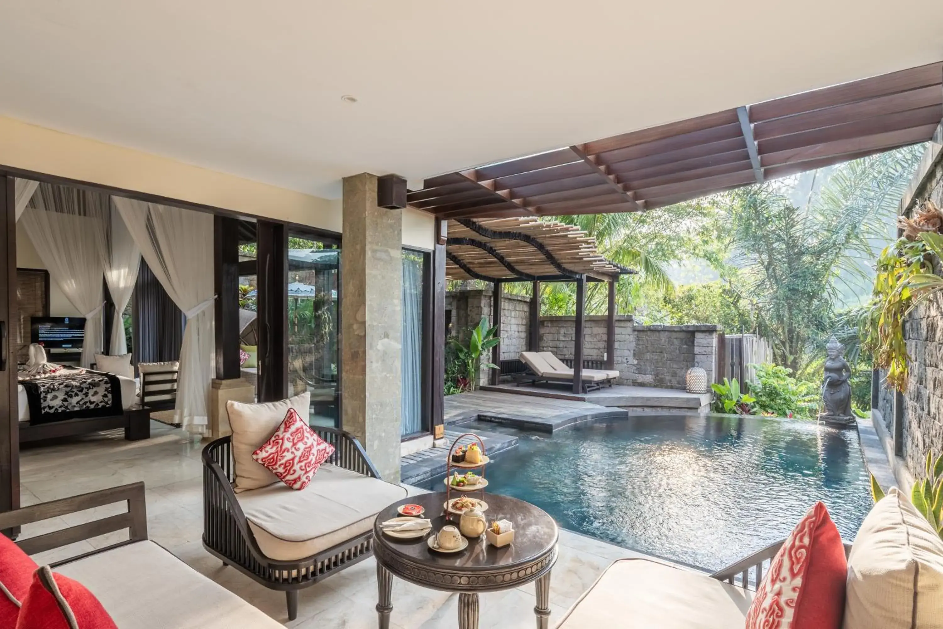 Dining area, Swimming Pool in The Kayon Valley Resort