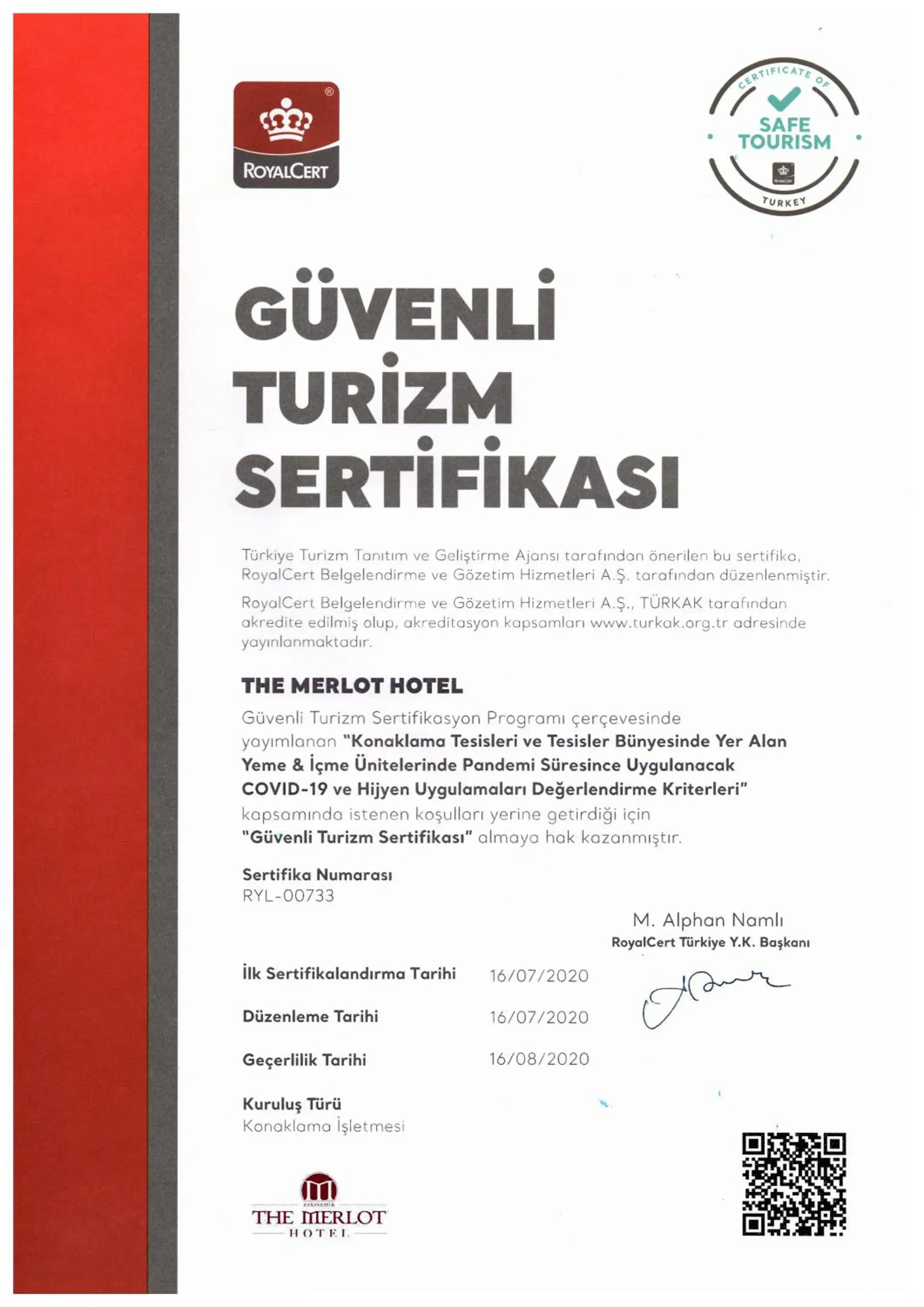 Certificate/Award in The Merlot Hotel Eskisehir