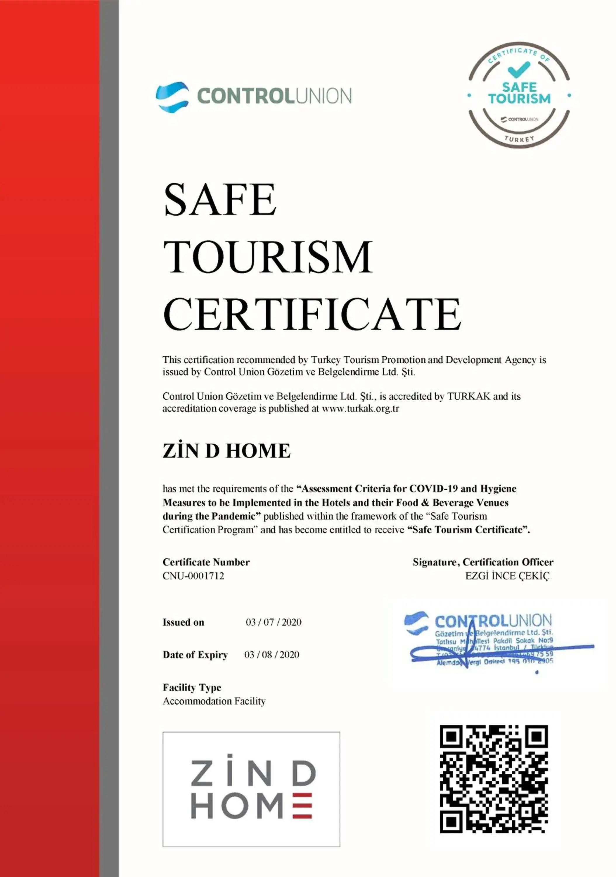 Certificate/Award in Zin D Home Dudullu Suits