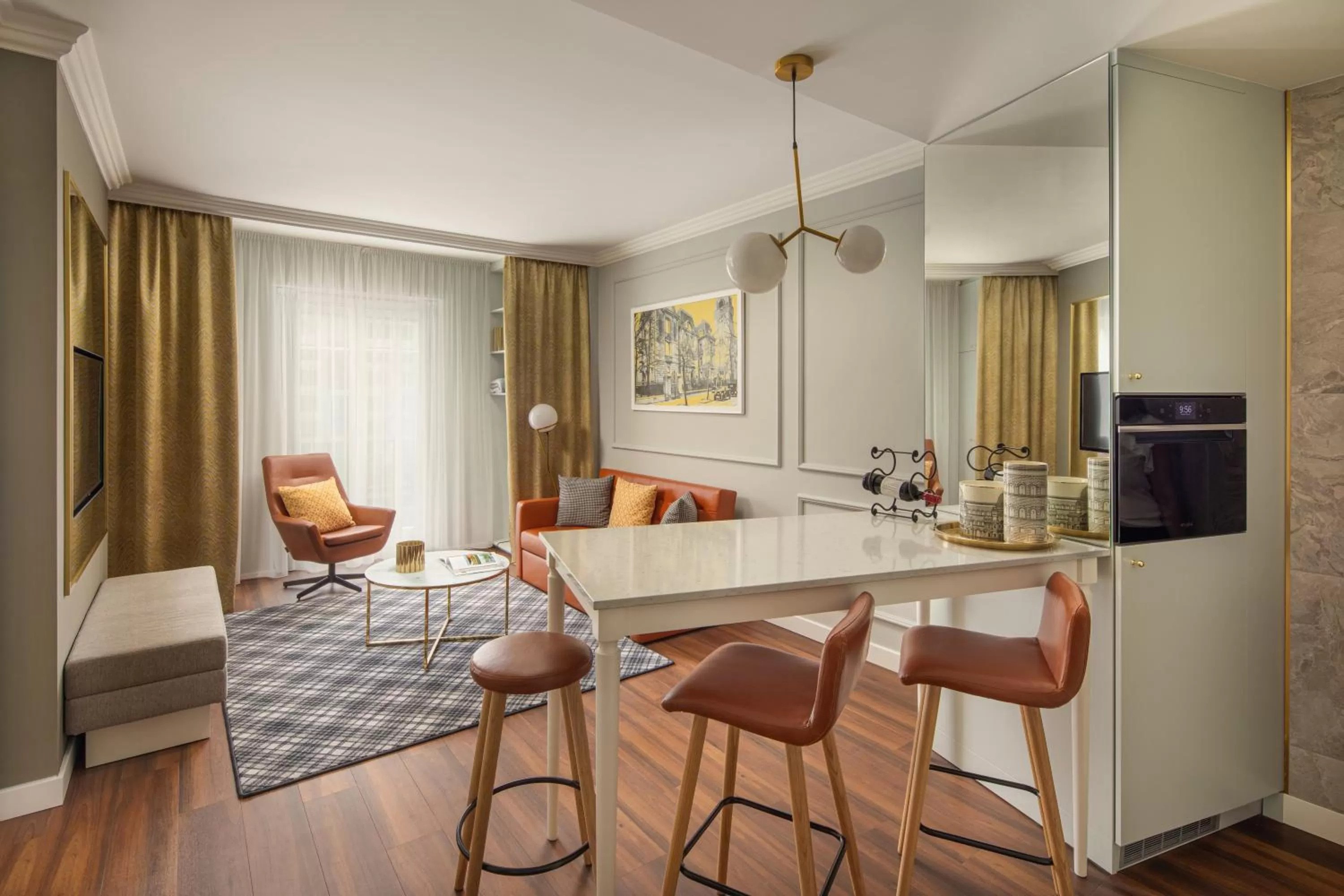 Seating area in Mamaison Residence Izabella Budapest