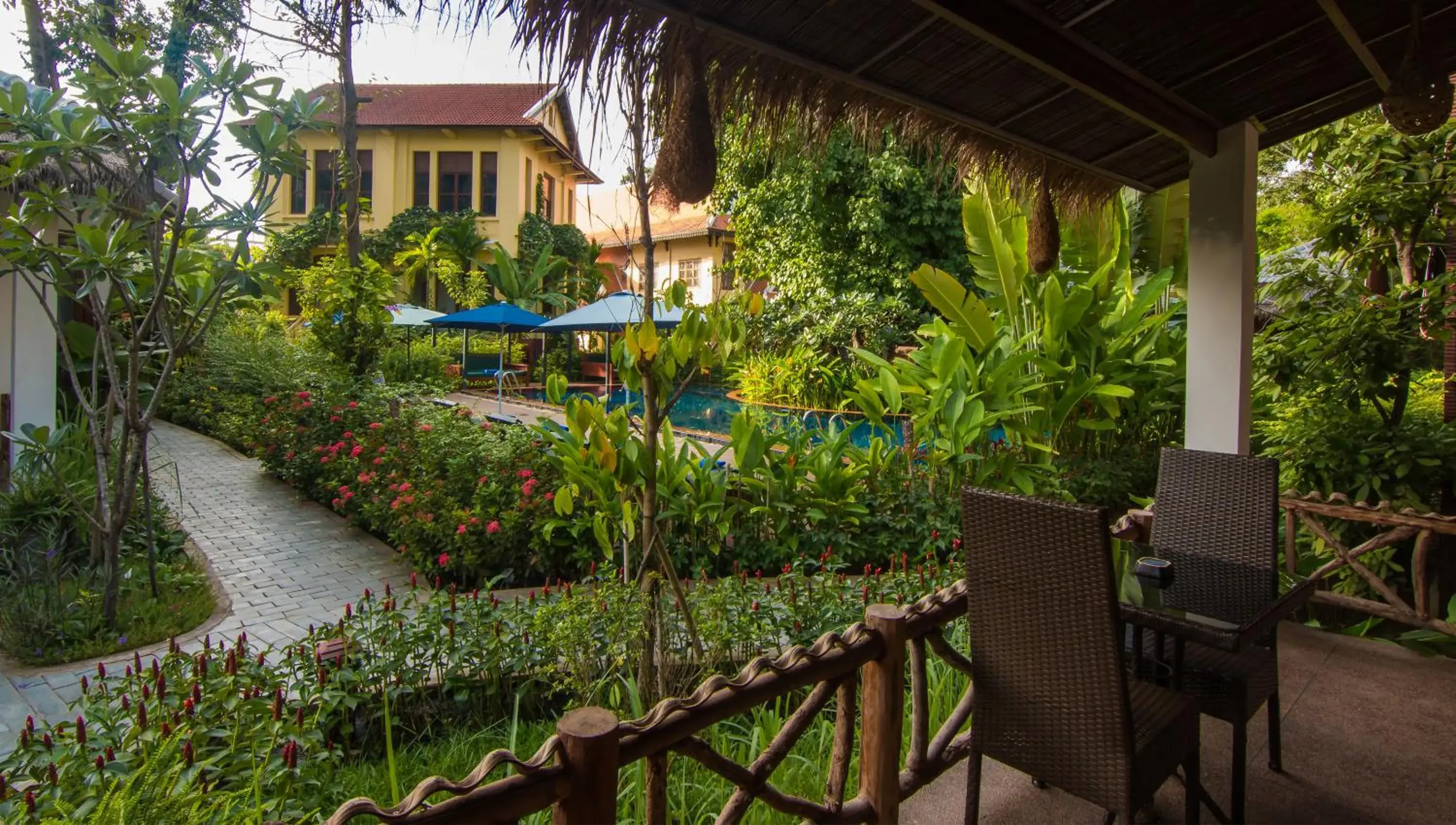 Patio in La Rivière d' Angkor Resort