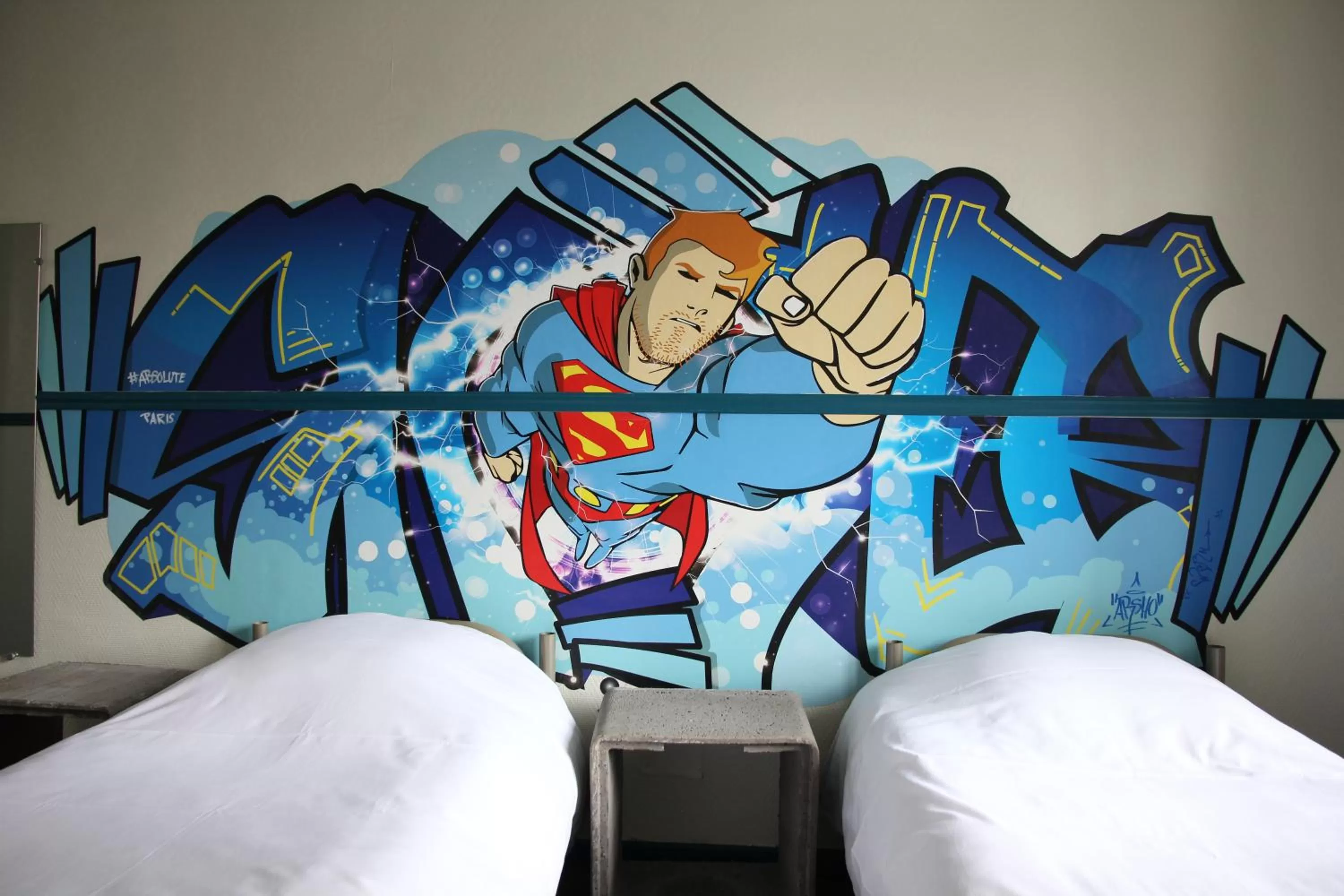 Landmark view, Bed in Absolute Hotel Paris République