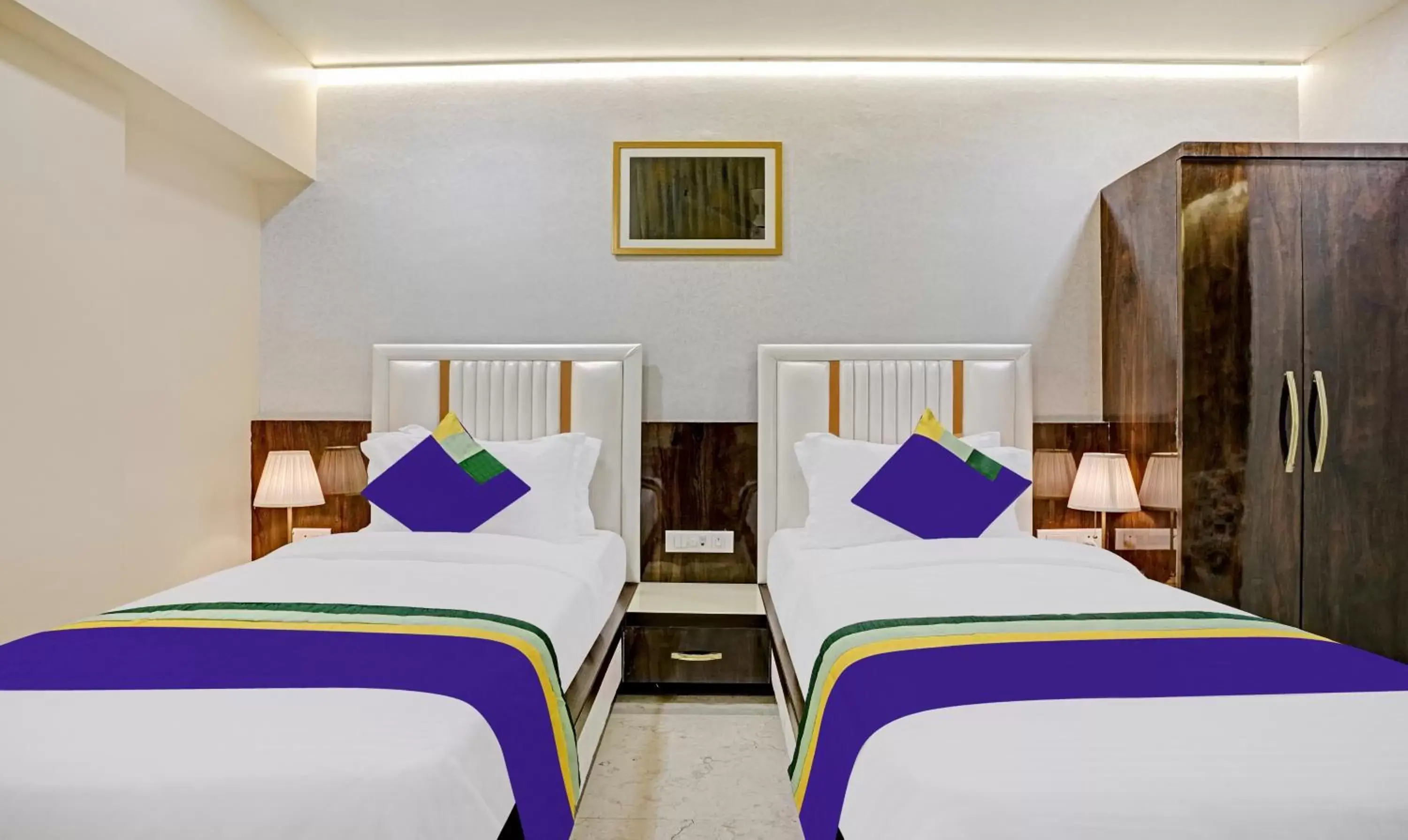 Bedroom, Bed in Treebo Premium Golden Bliss Trimurti Nagar Square Bedroom, Bed in Treebo Premium Golden Bliss Trimurti Nagar Square