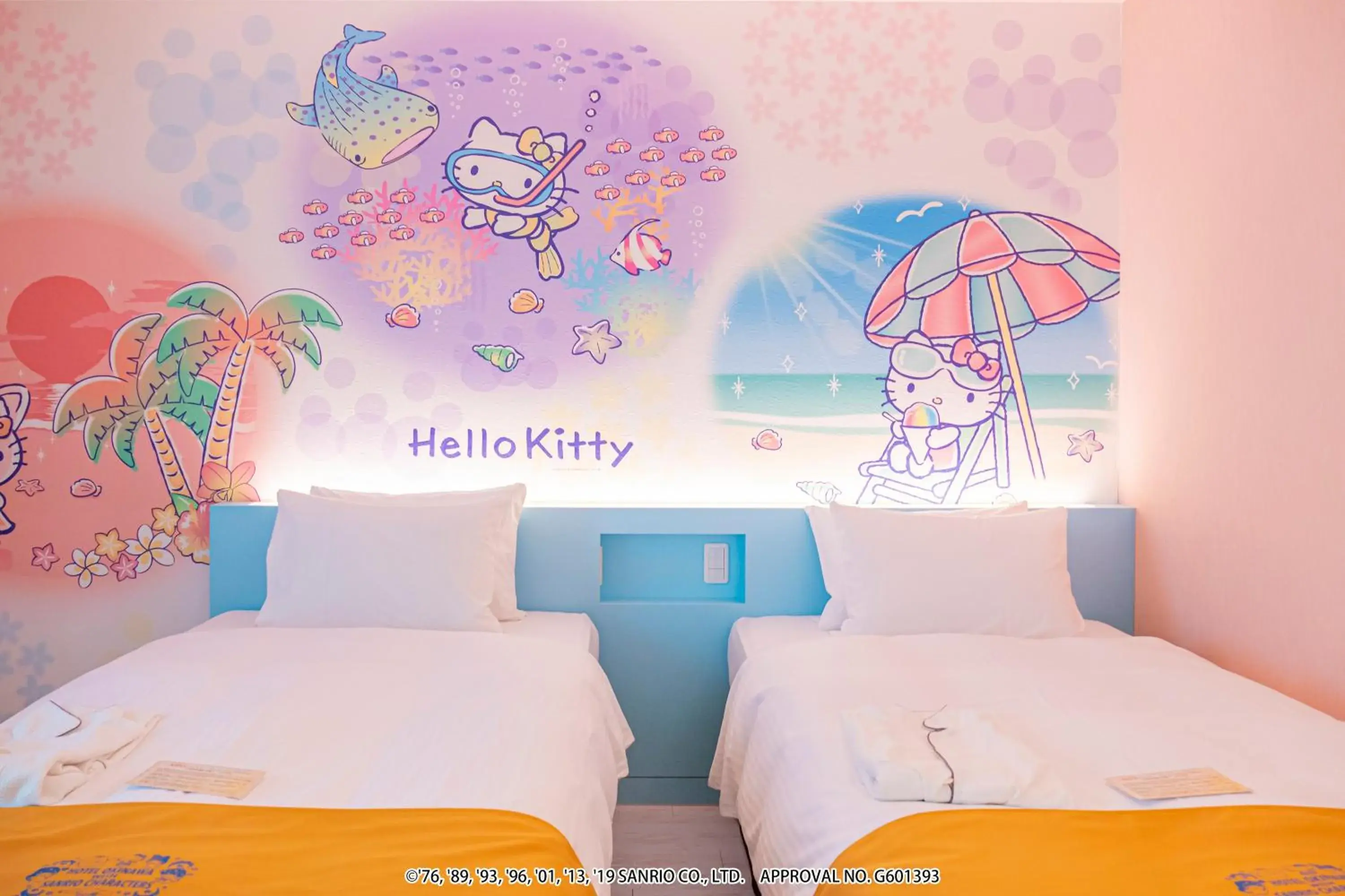 Bed in Hotel Okinawa With Sanrio Characters