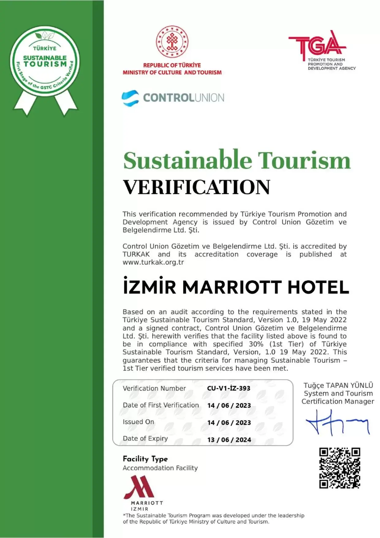 Certificate/Award, Logo/Certificate/Sign/Award in Izmir Marriott Hotel
