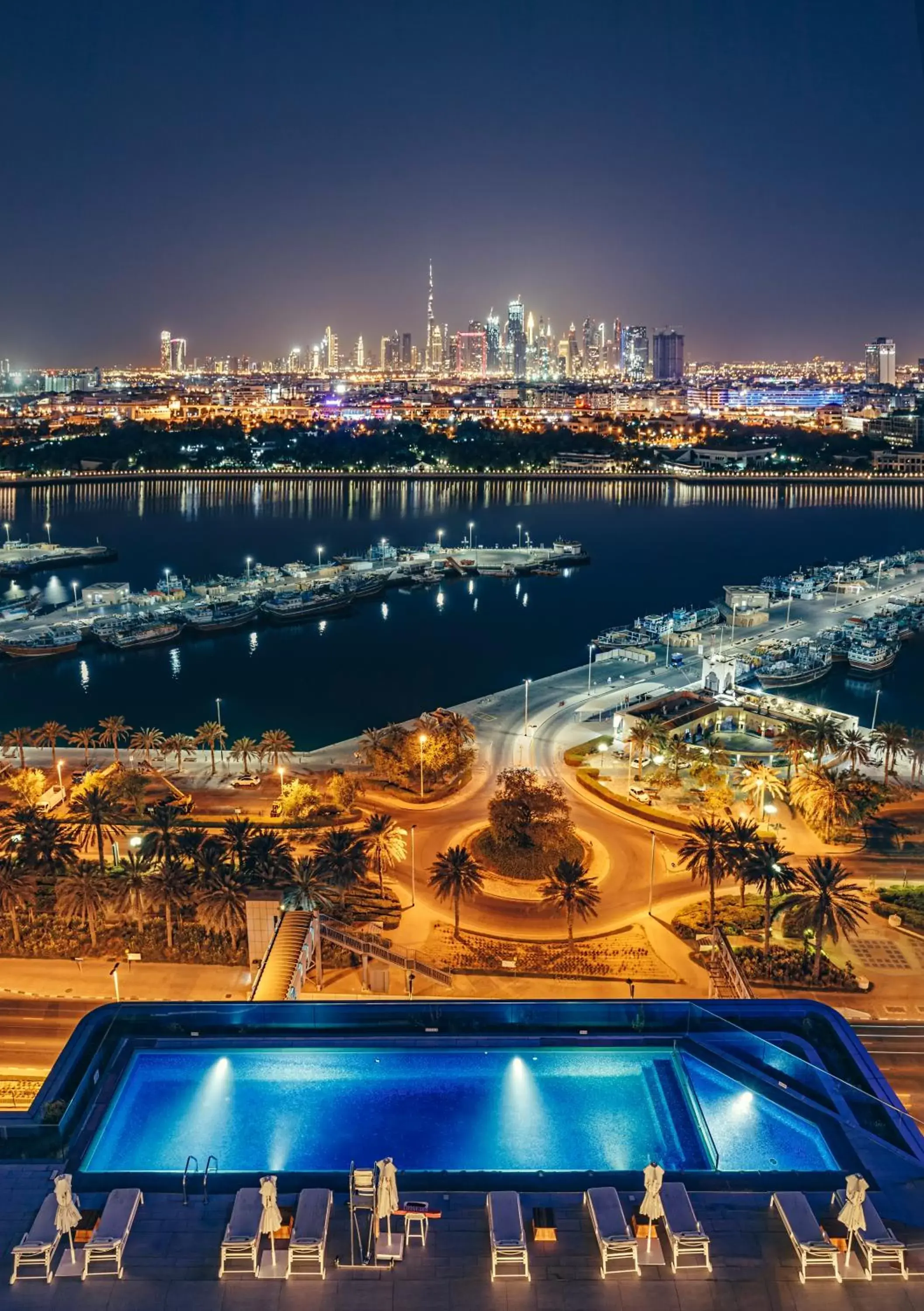 Night, Pool View in Al Bandar Rotana – Dubai Creek