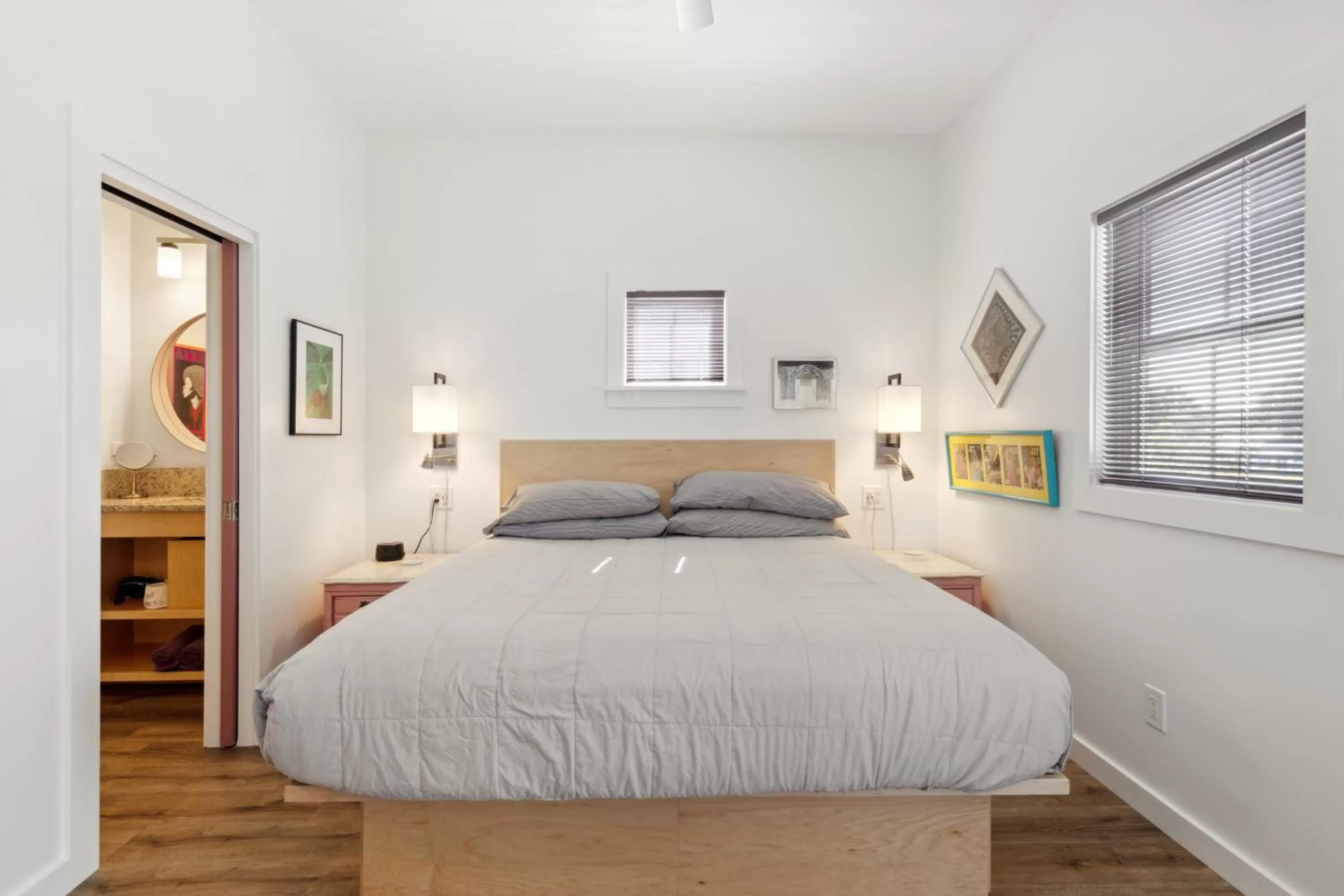 Bed in Hotel Folly with Marsh and Sunset Views