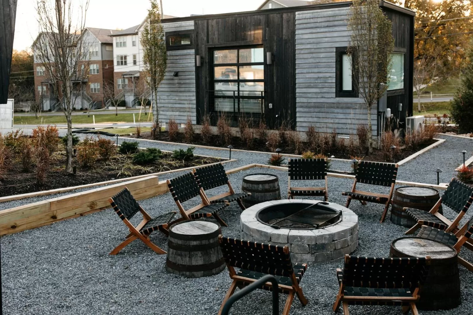 Inner courtyard view in Ironwood Grove, Tiny House Hotel
