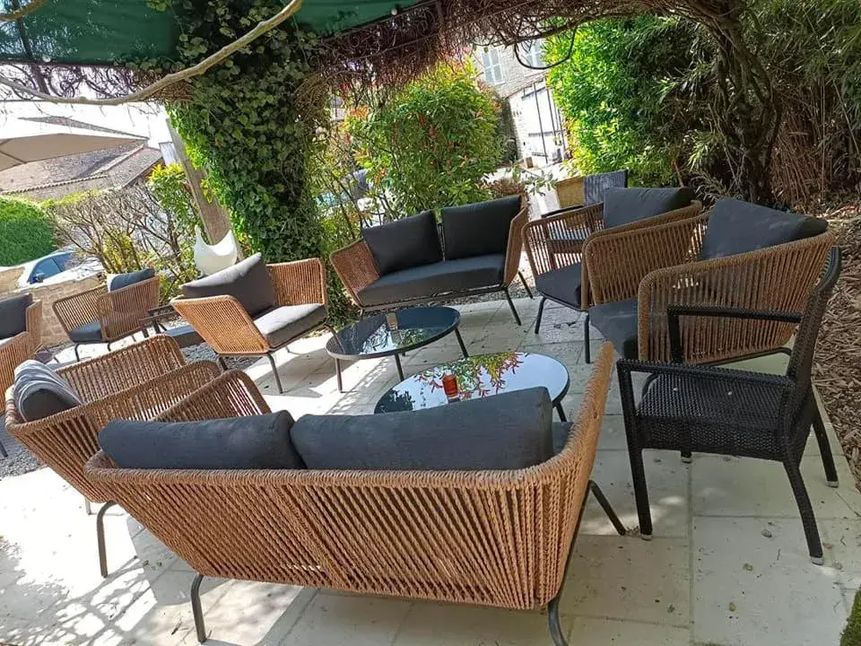 Patio in Logis Hostellerie de l'Abbaye