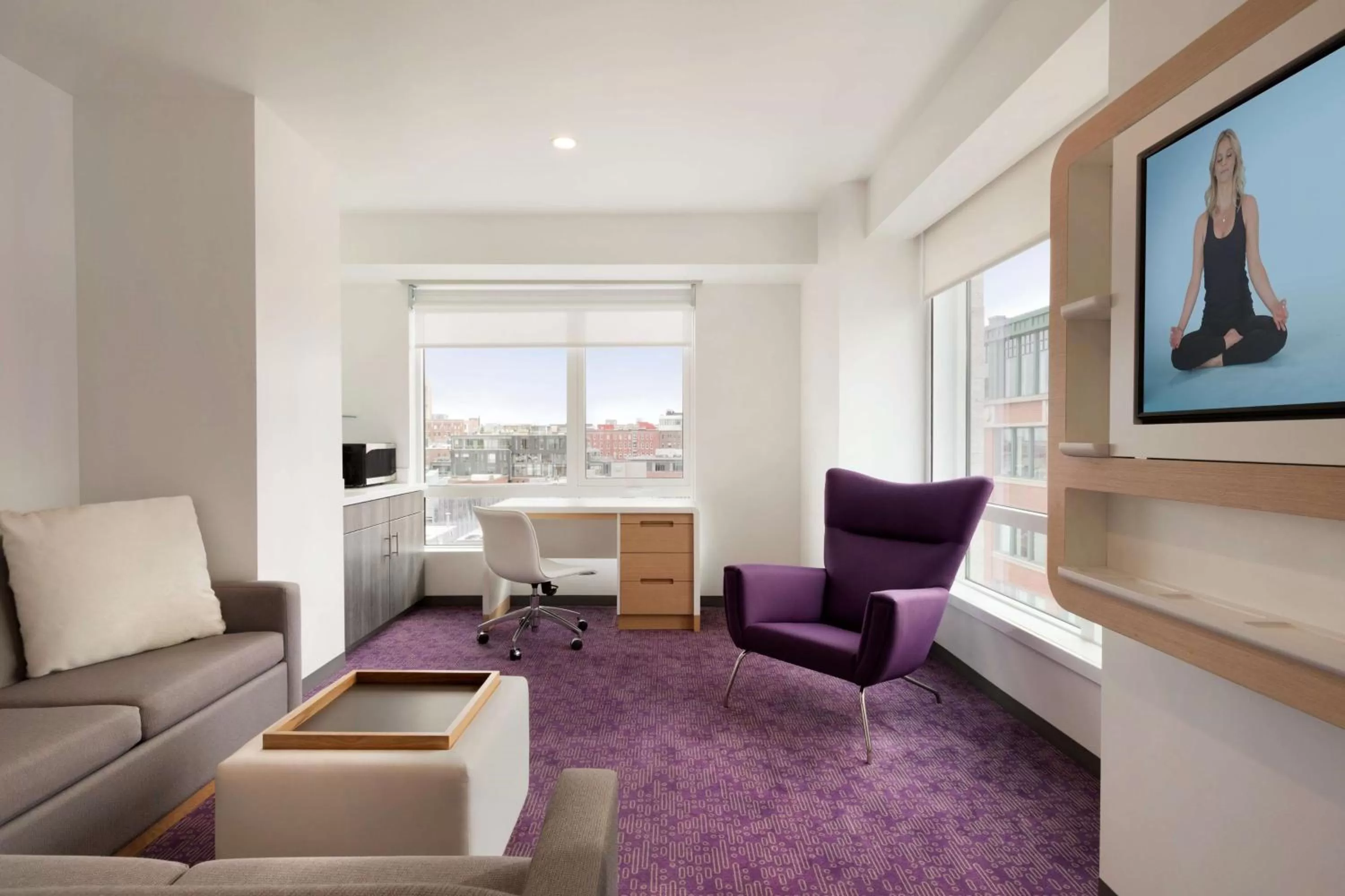 Living room in YOTEL Boston