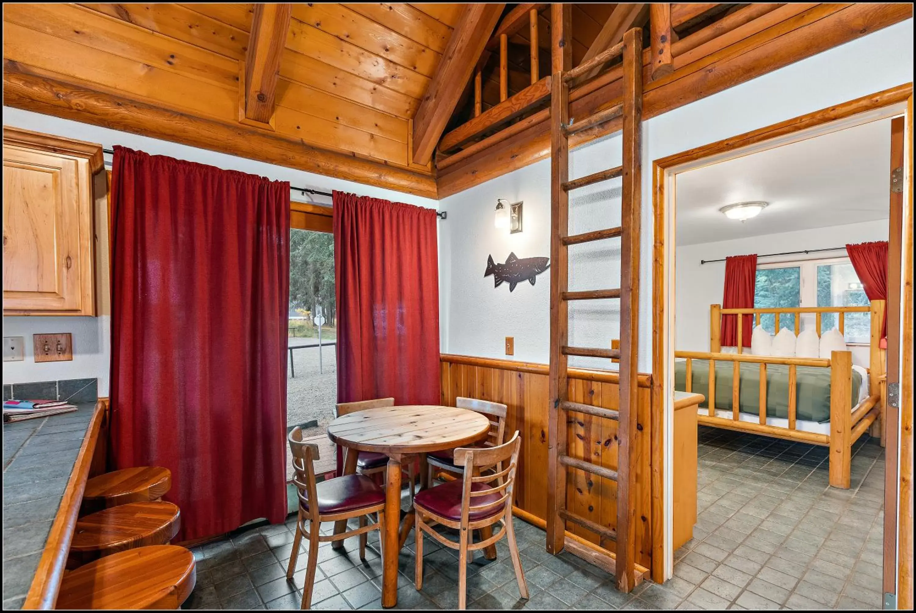 Bed, Dining Area in Brundage Bungalows