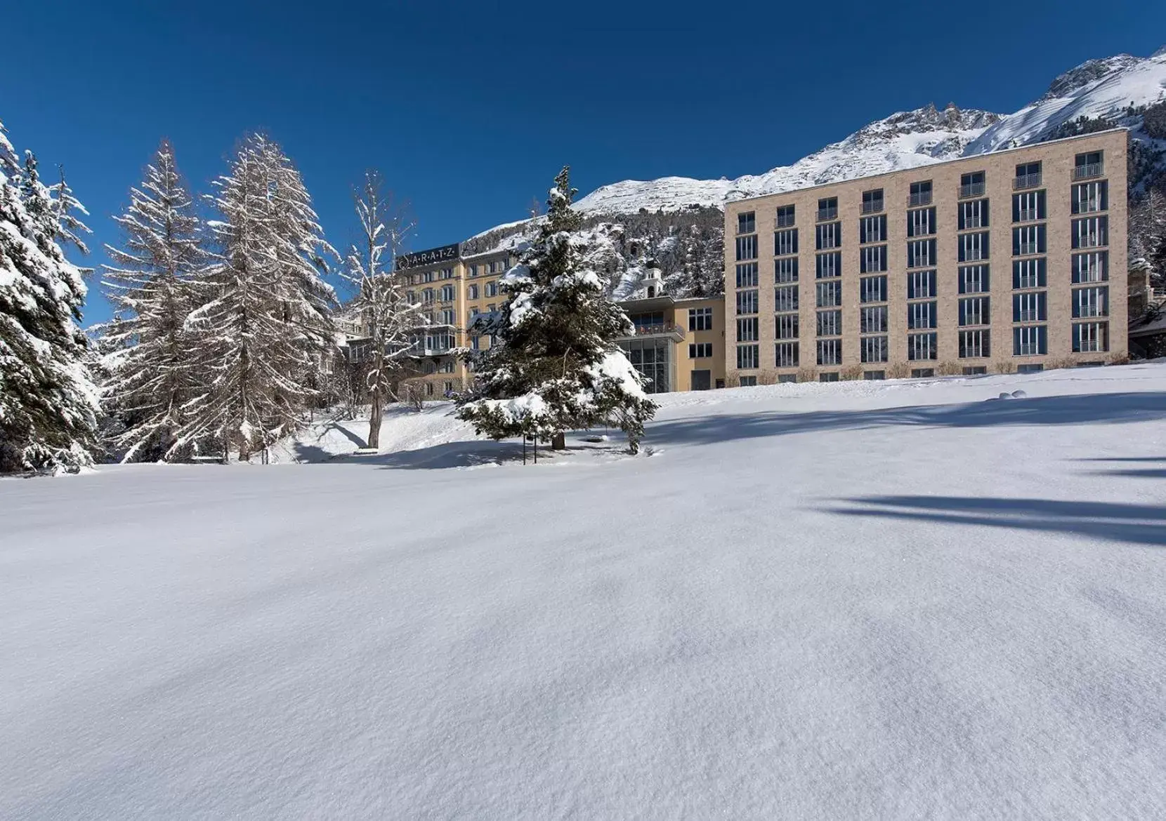 Property building, Winter in Hotel Saratz Pontresina