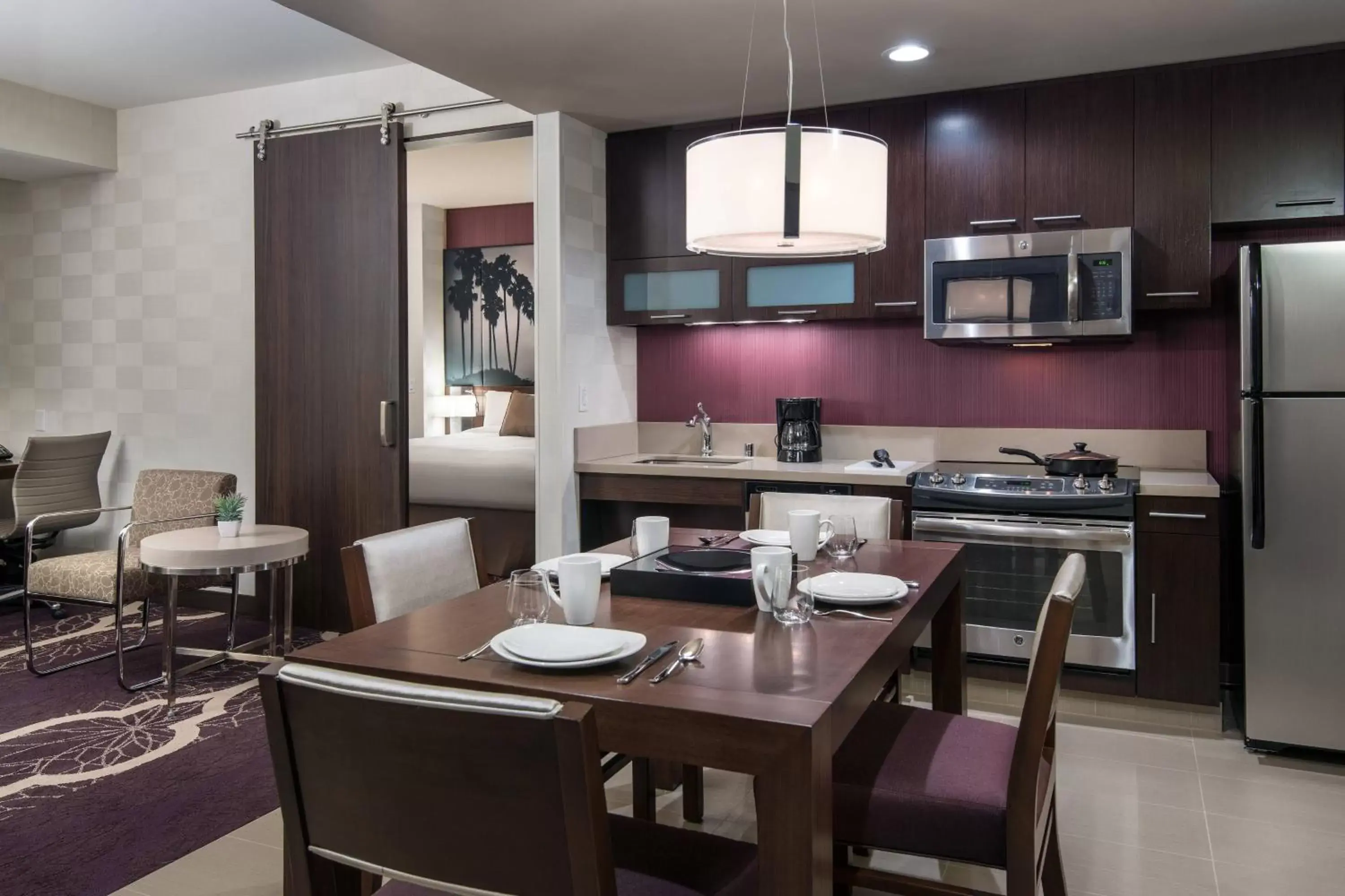 Bedroom, Kitchen/Kitchenette in Residence Inn by Marriott Los Angeles L.A. LIVE