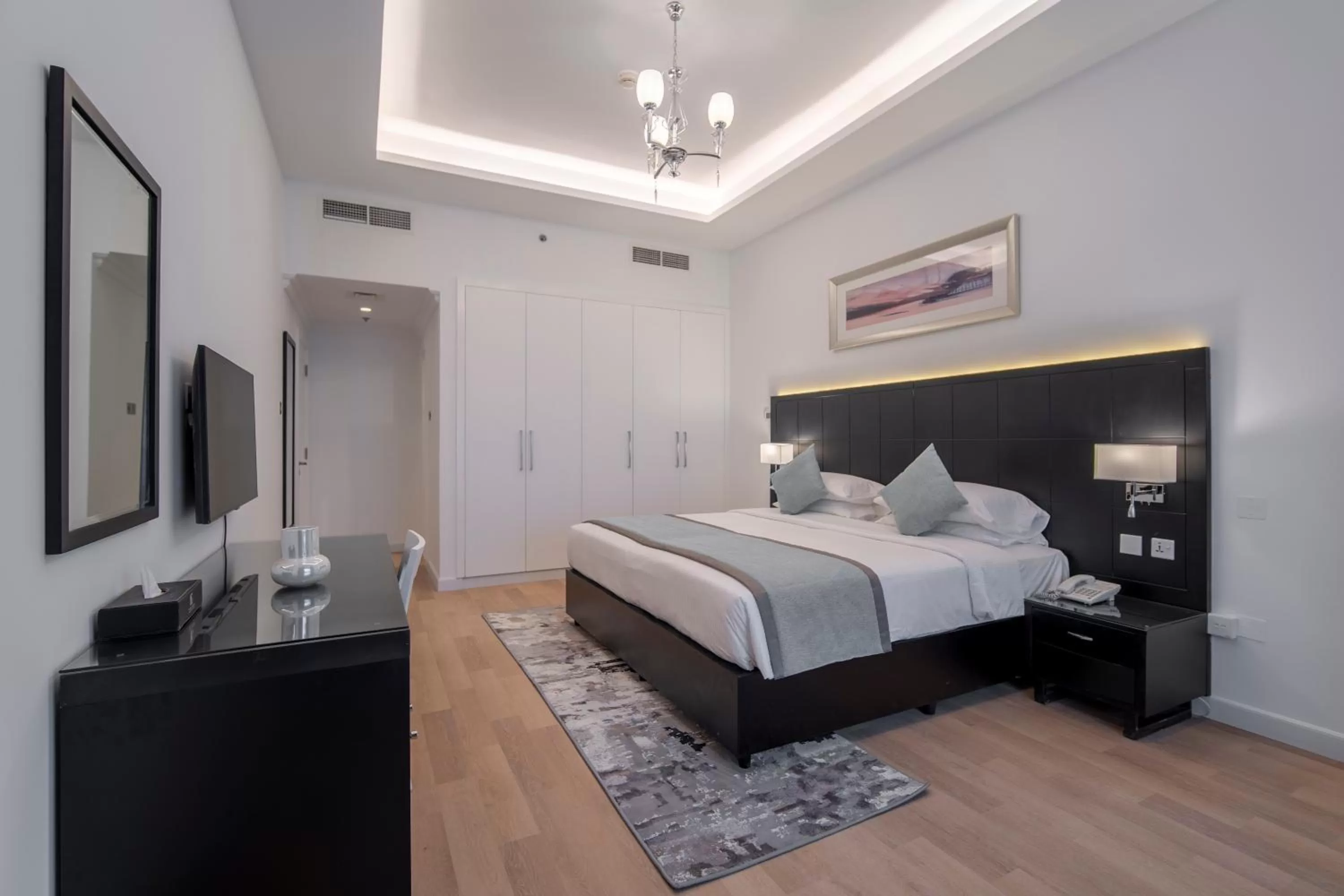 Bedroom, Bed in Rose Garden Hotel Apartments - Al Barsha, Near Metro Station
