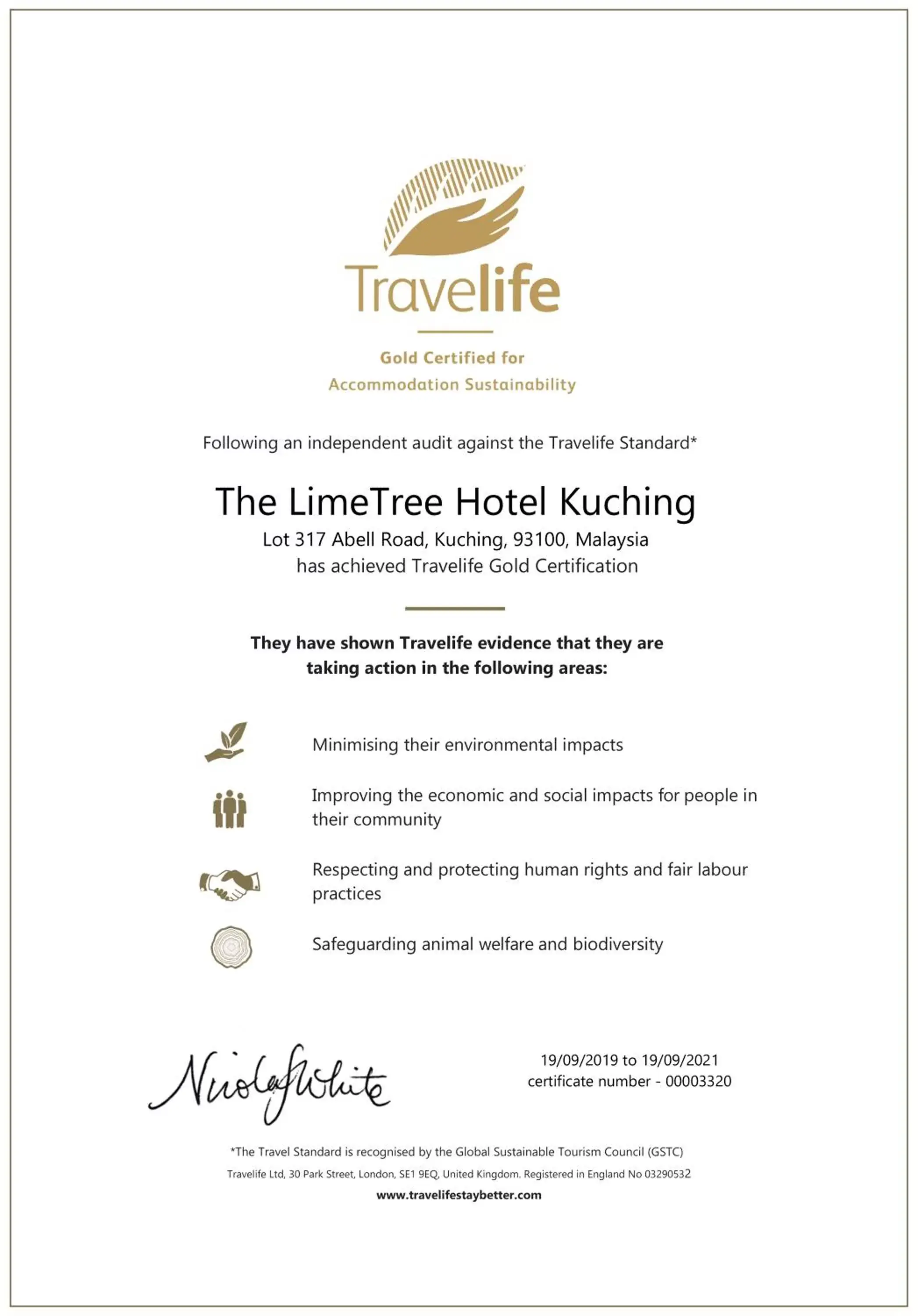 Certificate/Award in The LimeTree Hotel, Kuching